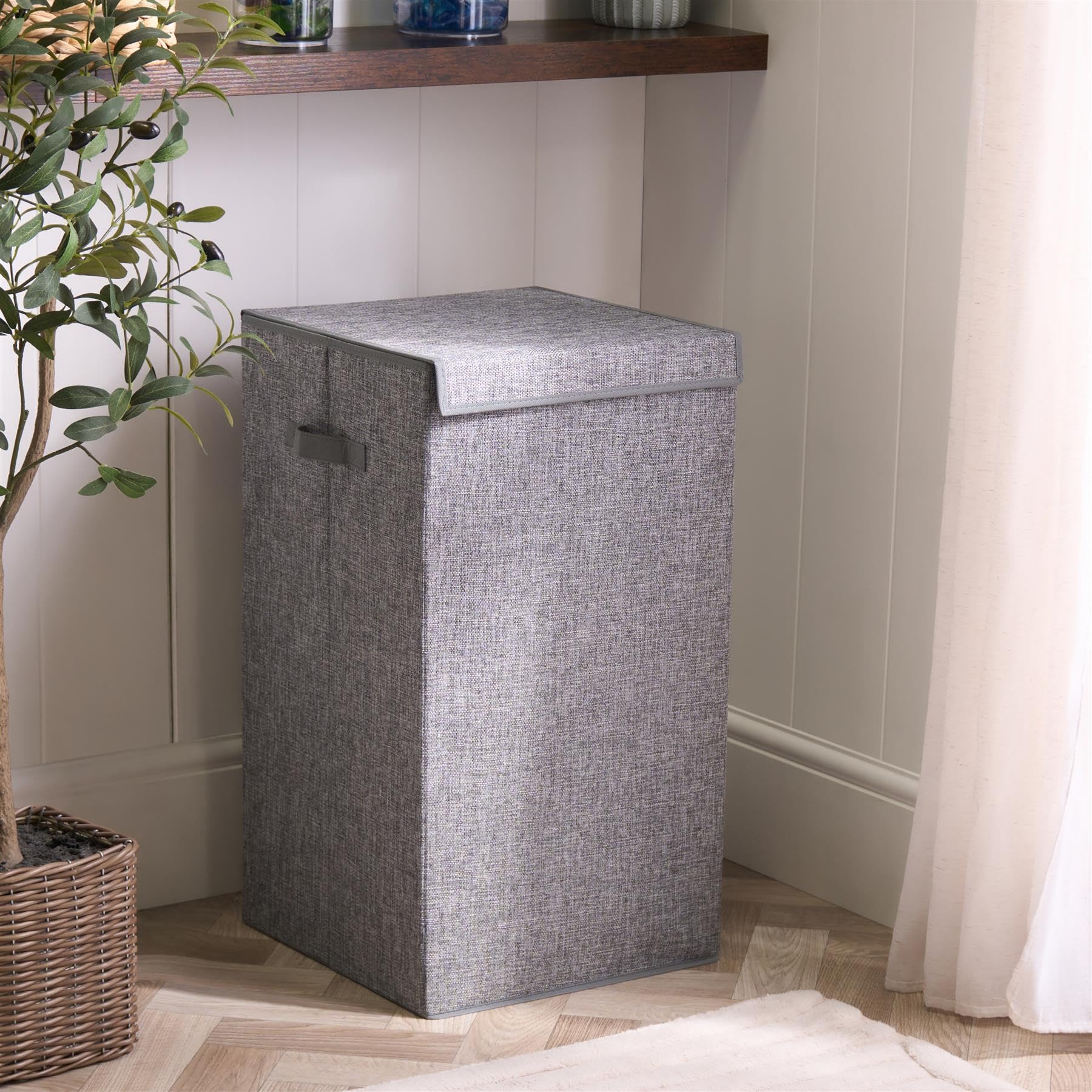 Ohs Grey Laundry Basket With Lid, Collapsible Large Laundry Hamper With Handles Foldable Tall Linen Basket Dirty Clothes Hampers For Laundry Room Bedroom Bathroom Dorm, - 66 X 35 X 35Cm
