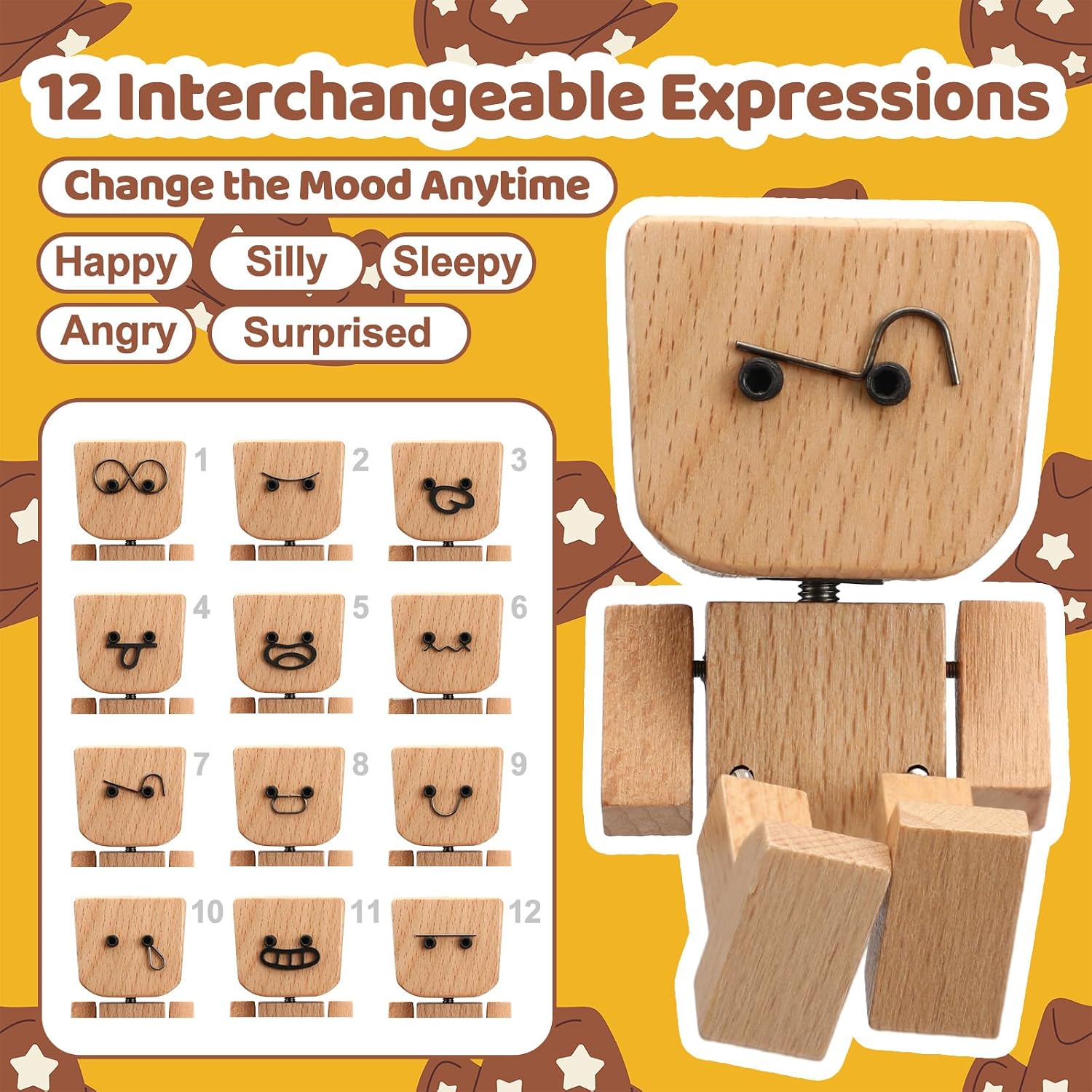 Novabright Shaking Wooden Man Figurine with Cowboy Hat & Scarf image 4