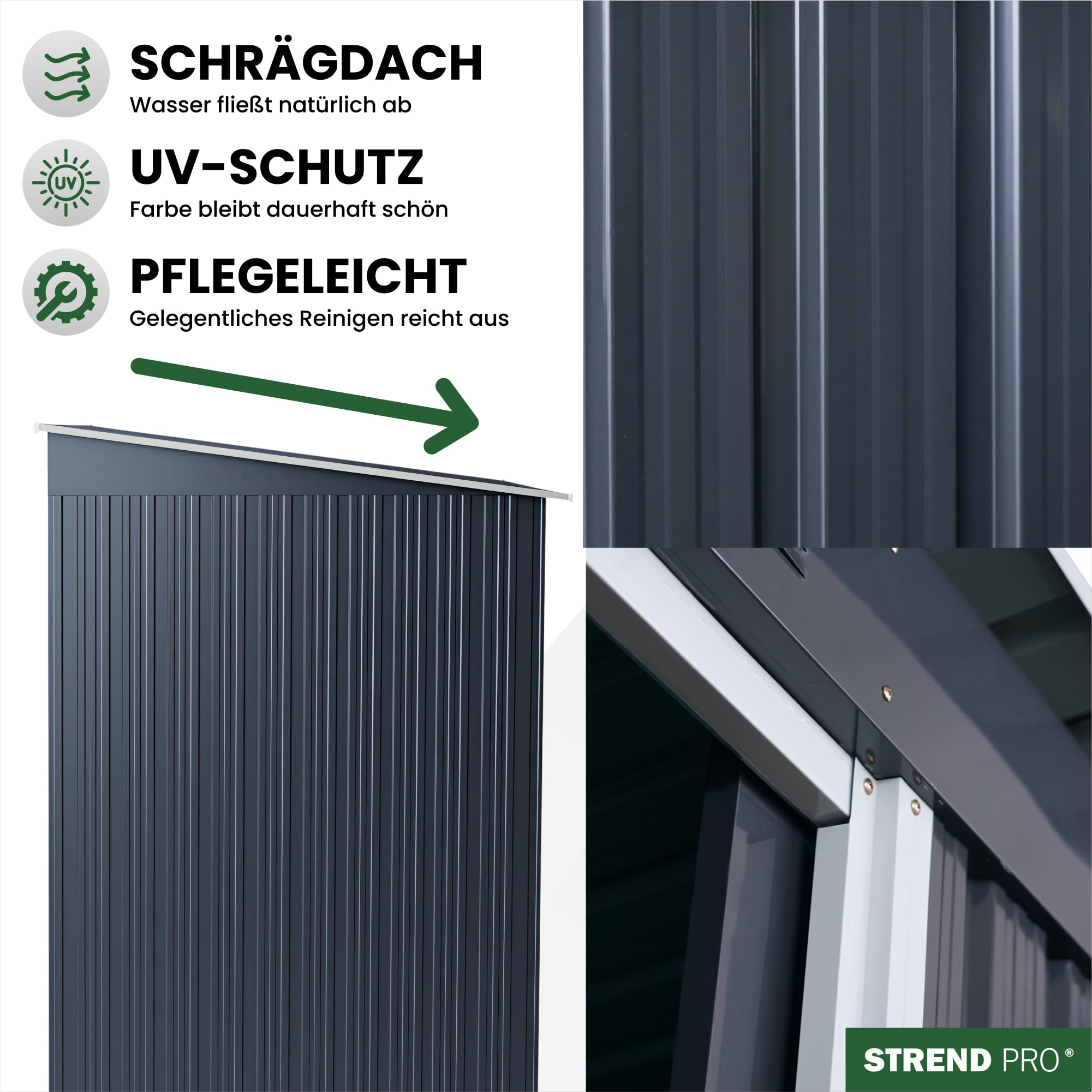 STREND PRO Metall Gartenhaus mit Unterbau, Anthrazit, 205 x 96 x 174 cm | Solide & Langlebig | Geräteschuppen mit 2 Schiebetüren | Garten gerätehause | Gartenlaube | Blechhütte | Fahrradgarage