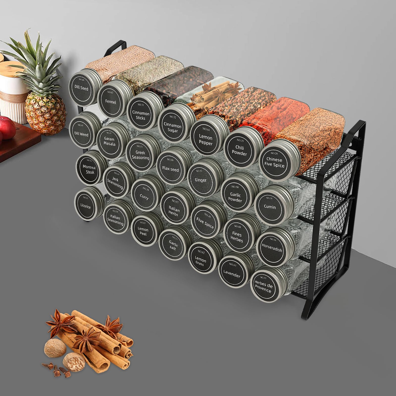 Scaffale portaspezie da parete con 28 barattoli e etichette per spezie, organizer per spezie, da parete, 34,5 x 23,5 x 10 cm