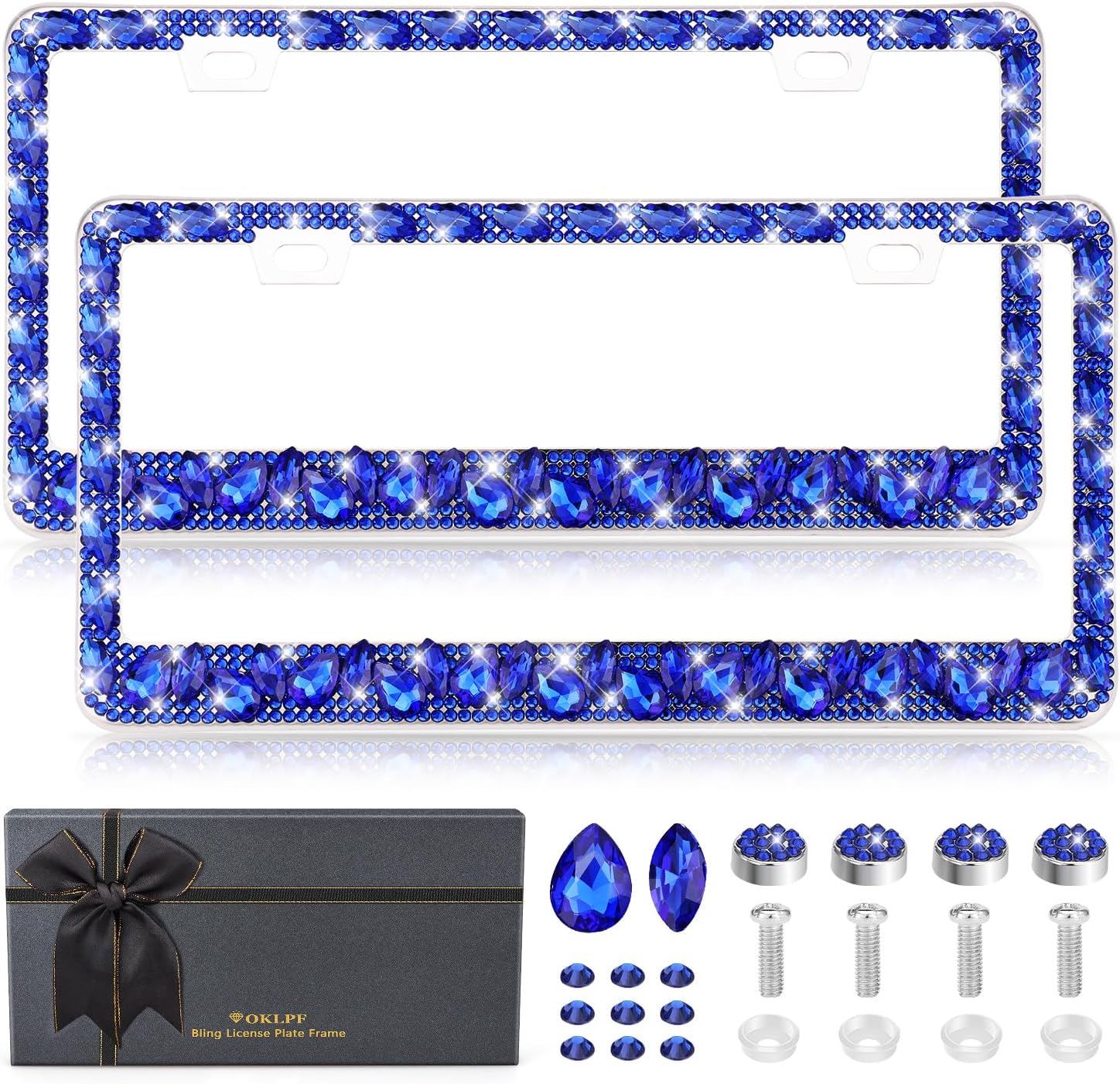 OKLPF Rhinestone Bling License Plate Frames for Women - Sparkle with Glitter Crystals & Diamond Bedazzled License Plate Cover, Fits Standard US Plates, Comes with Anti-Theft Screws & Gift Box(Black)