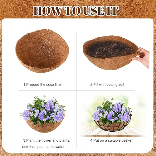 Miniatura 4 de Gerrii 24 forros de fibra de coco forros de maceta de coco natural forros redondos para colgar macetas de flores y verduras 10 pulgadas