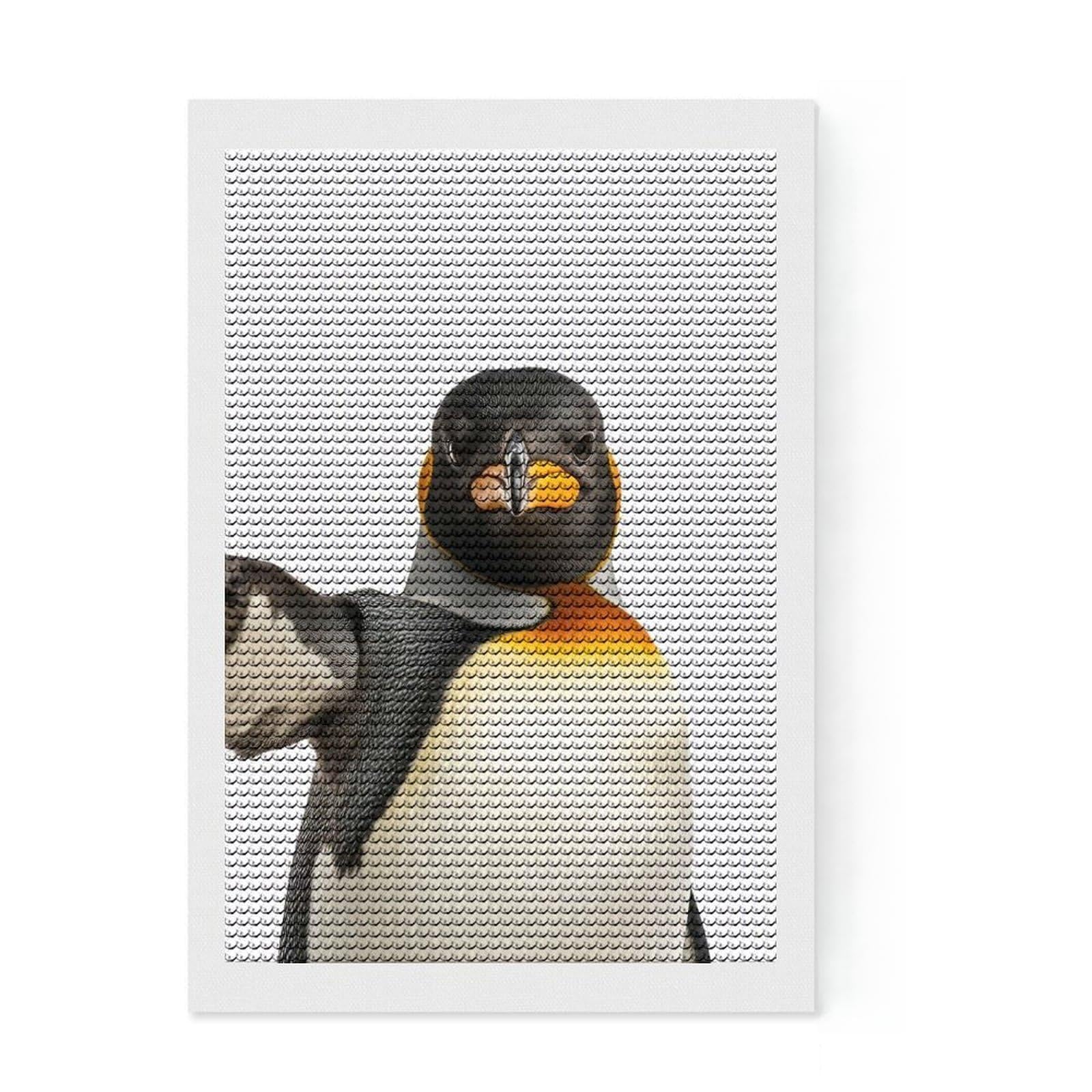 Junmoney King Penguin Selfie DIY Diamond Art Canvas Kit 8"x12", Birthday Gift, Vintage Style Decor, for Beginners, Artistic Hobby