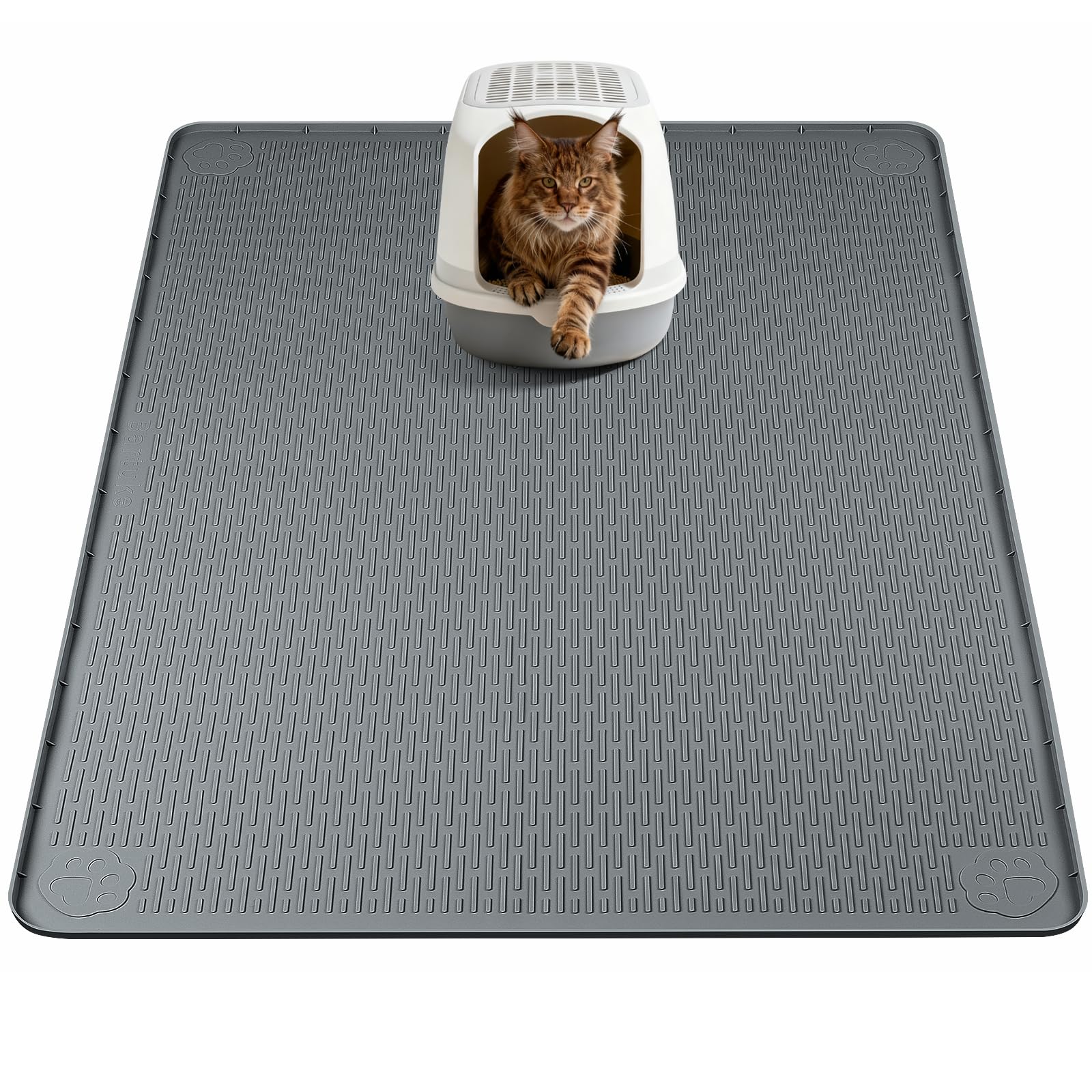 Bartuke Katzenklo Matte, Übergröße Katzenstreumatte 101 x 101cm Silikonmatte zur Streukontrolle, sanft zu Katzenpfoten, leicht zu reinigen (Dunkelgrau)