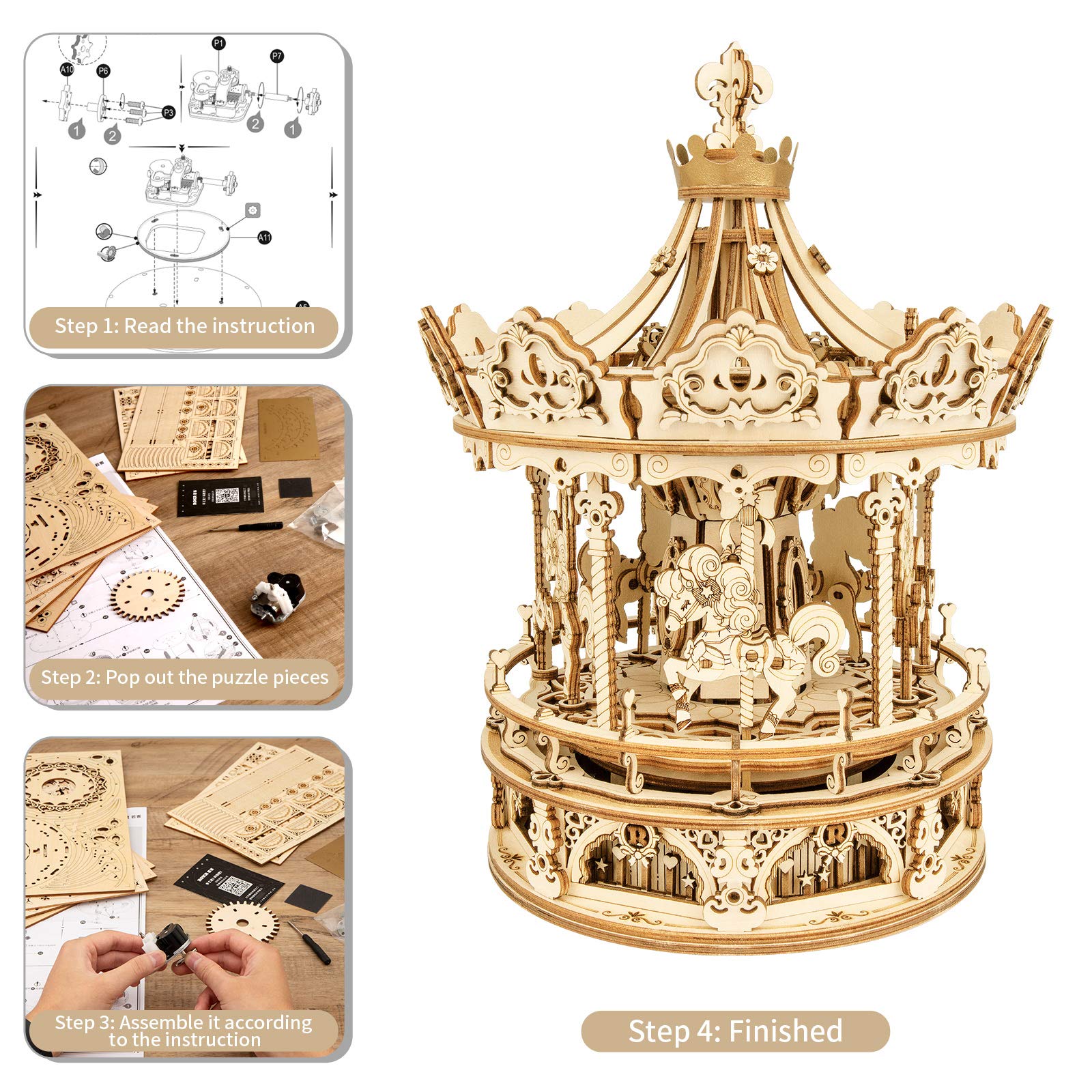 ROBOTIME 3D Wooden Puzzles Construction Model Kit to Build DIY