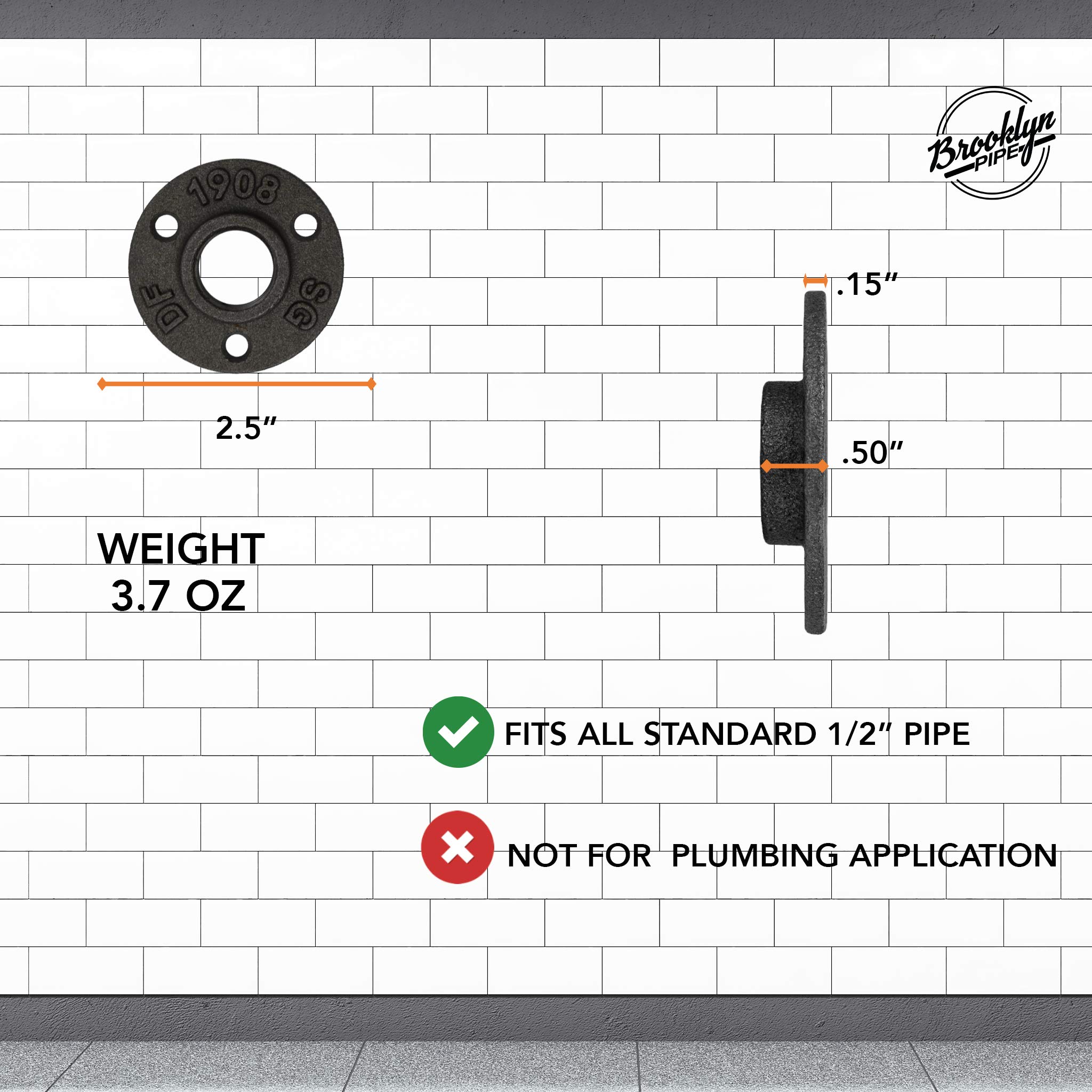 Brooklyn Pipe Flange 20 Pack 1/2 Inch Floor Flange Cast Iron Pipe Fittings 1/2 Inch Flange