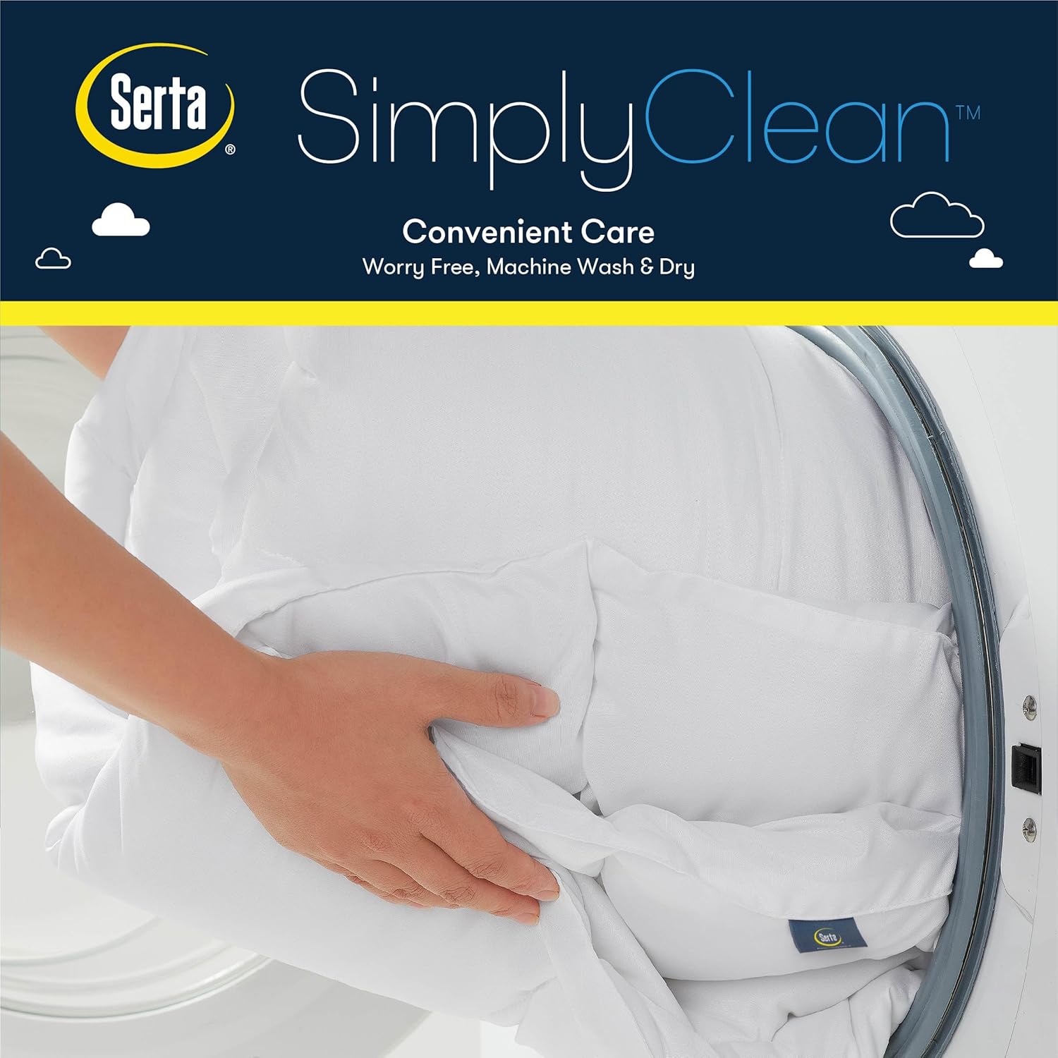 Serta Simply Clean Hypoallergenic Stain Resistant Down Alternative Bedding Comforter Duvet Insert with Corner Loops, King, White