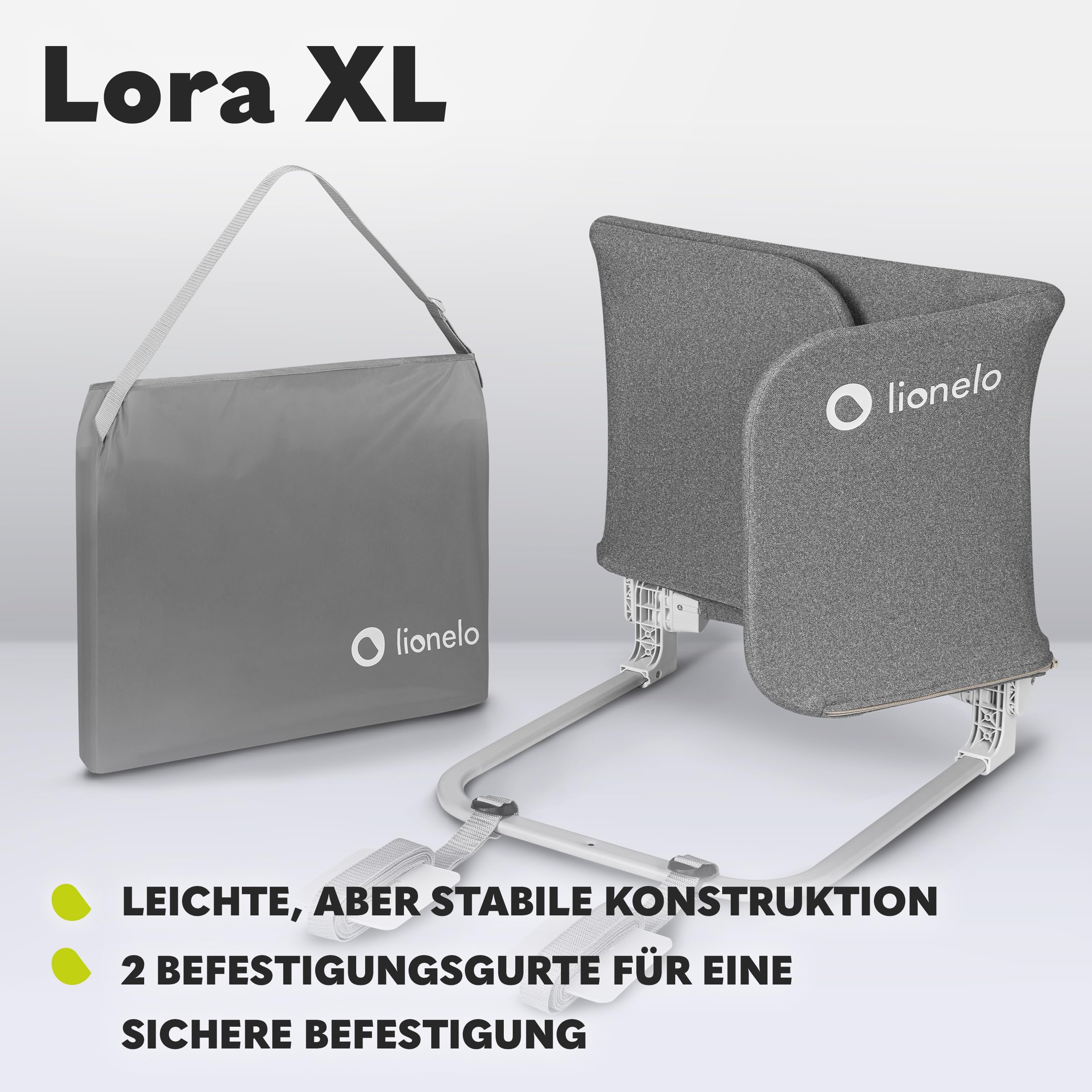 Lionelo Lora XL Tragbares Bettschutzgitter für Kinder, Neigungsverstellung bis 180°, klappbares Schutzgitter für Bett, 45 cm – 150 cm, StandSafe-Sicherung, Schutz gegen Herausfallen