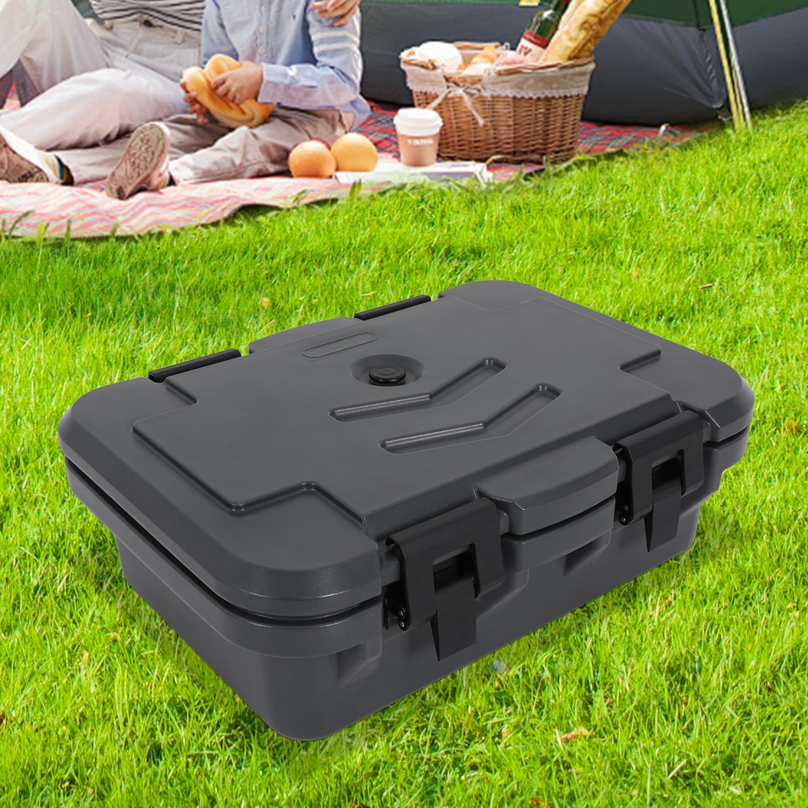 Thermobox - Contenitore refrigerante in polistirolo, 15 l, multifunzione, con fibbie di bloccaggio e coperchio, impilabile, per campeggio, buffet, picnic e trasporto alimentare (63 x 44 x 21 cm)