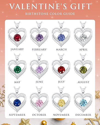 Vista 7 de Sterling Silver Necklace for Women - Heart Birthstone Pendant Jewelry, Gifts for Wife, Girlfriend, Mom, Birthday and Anniversary (925 Silver)