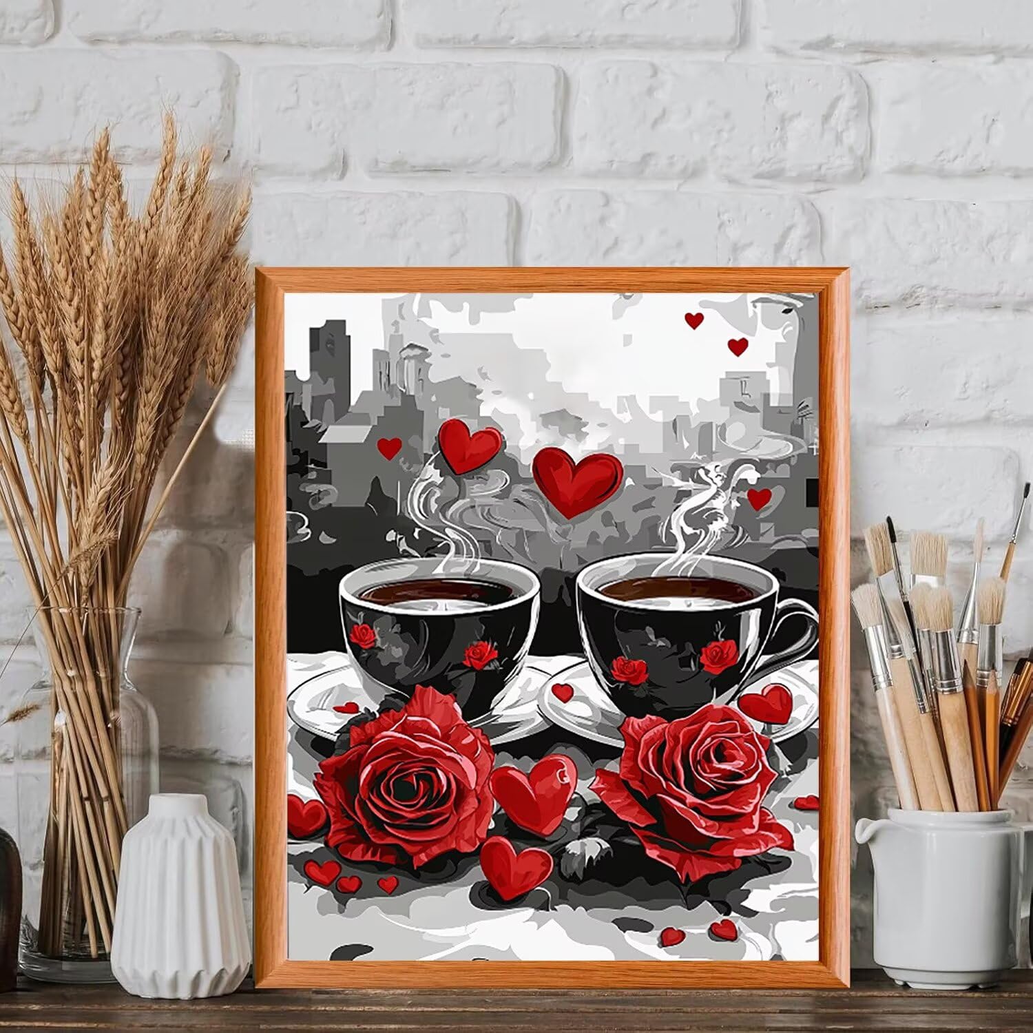 Rose mit Kaffee Malen Nach Zahlen Erwachsene Anfänger, 60x80cm c-640 | Handgemalt Ölgemälde Kit für Mädchen Jungen ab 7 8 9 Jahre, Rahmenlos, für die Wanddekoration zu Hause, DIY Acrylmalerei