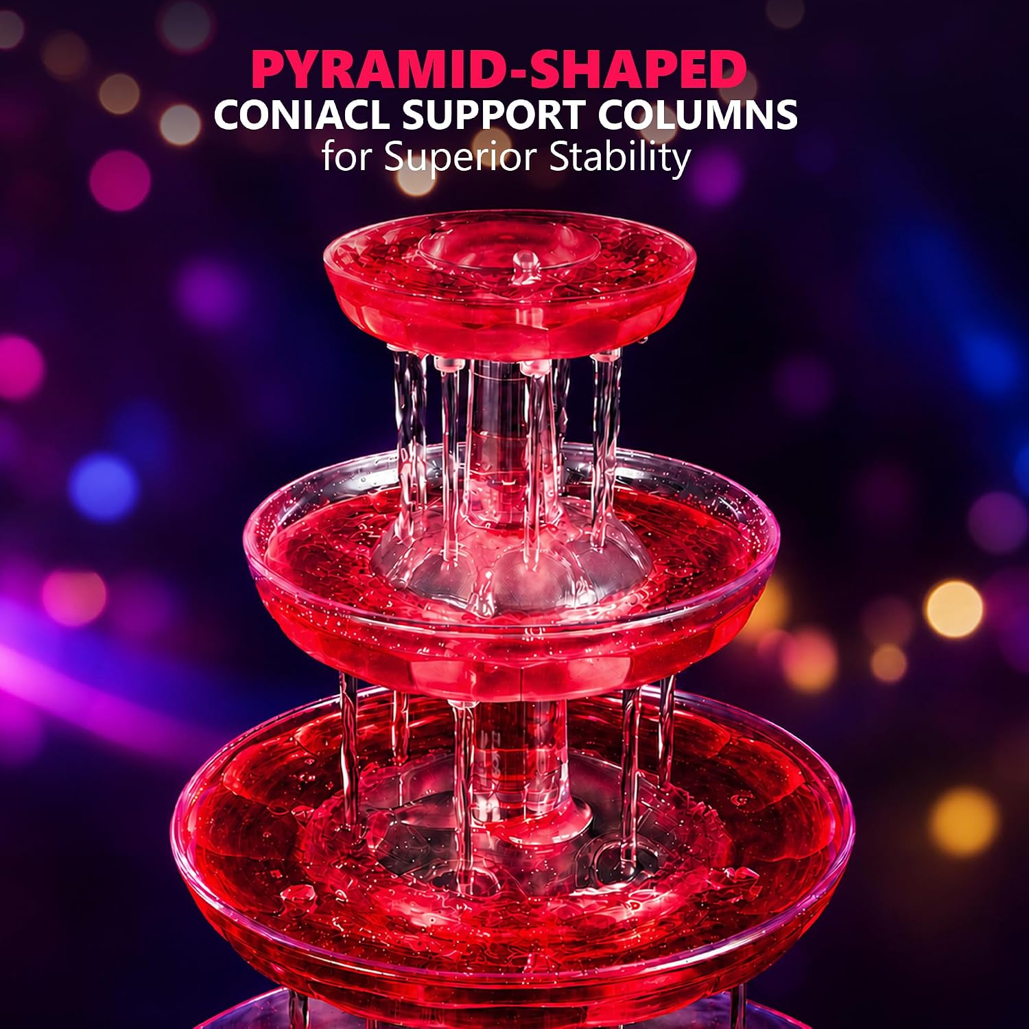 3 Tier LED Drink Dispensers for Parties, 1.5 Gal Punch Bowl Drink Tower with Filter & Splash-proof, 6 Reusable Cups, Drink Fountain for Juice, Panipuri, Cocktails and Holiday Parties