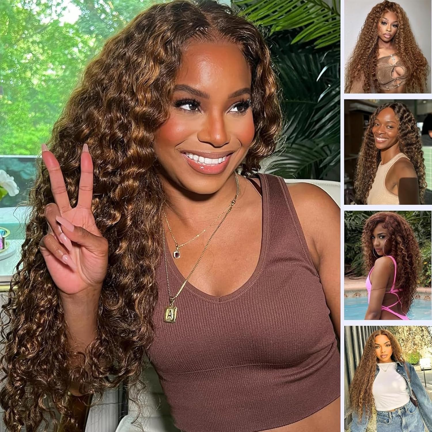 Human Hair Bundles P4/27 Highlight Water Wave Bundles Human Hair 26 28 30 Inch 12A Grade Brazilian Virgin Hair Water Wave Brown with Honey Blondy Double Weft Weave for Women