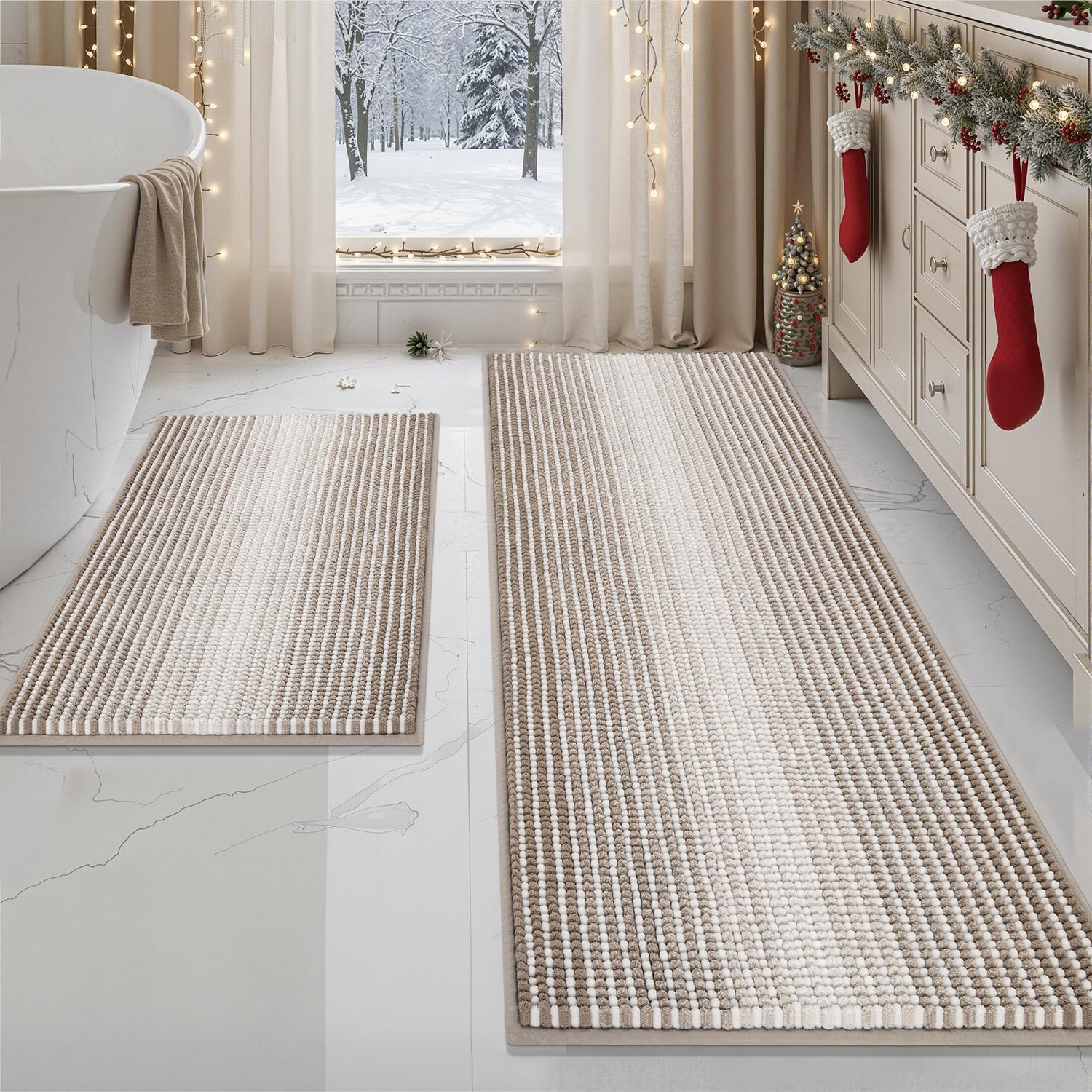 Bathroom Rugs and Mats Sets 2 Piece Thick Absorbent Chenille Bath Mat Rug Set Non Slip Soft Shaggy
