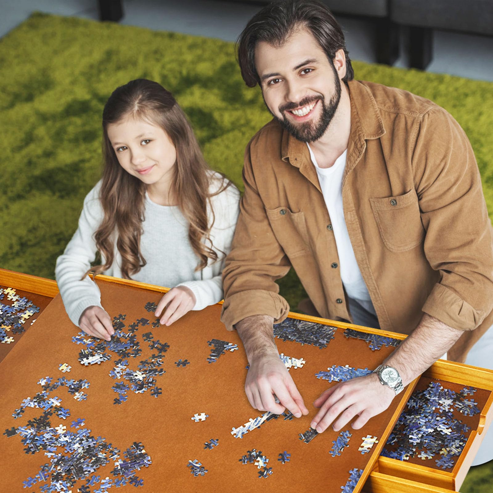 COSTWAY Tavolo di Legno per Puzzle con 4 Cassetti Scorrevoli, Puzzle Surface Table, Adatto per Fino a 1500 Pezzi
