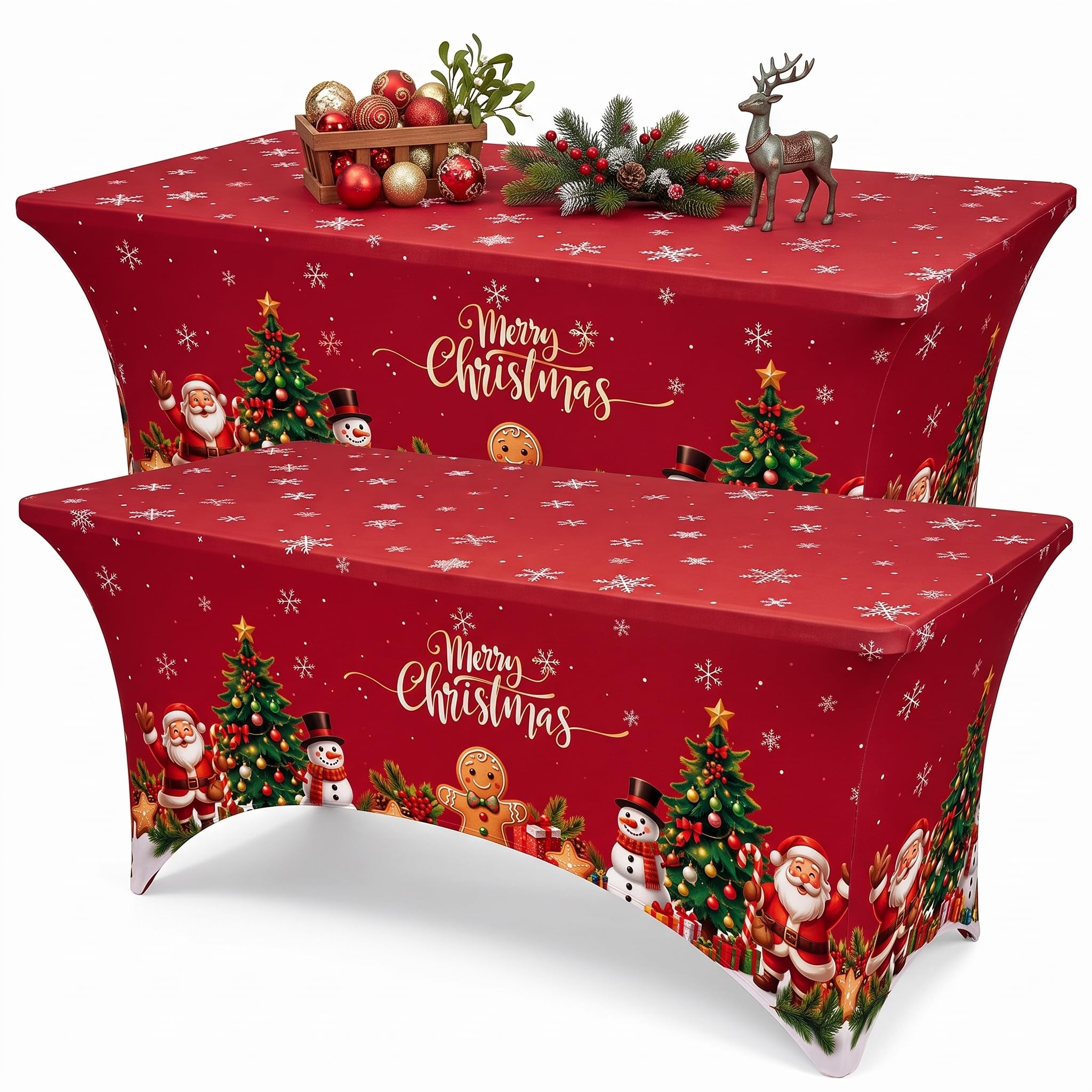 Moukeren 2 Pcs Merry Christmas Tablecloth 6ft Christmas Stretch Table Cover