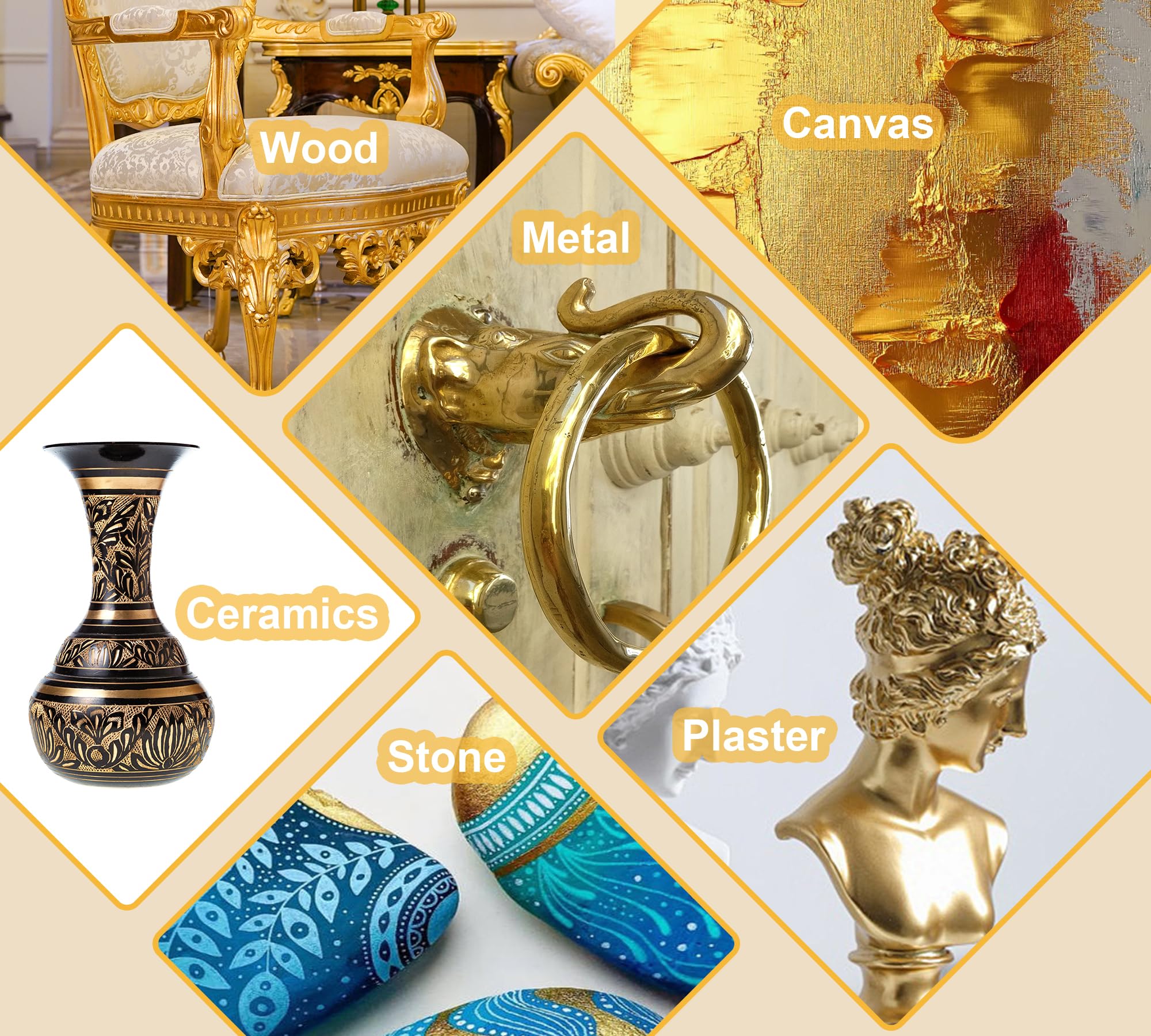 Liquid Gold Leaf Paint Kit, Water-Based Gold Leaf Paint 100ml and Gloss Varnish 100ml, Ultra Shiny Quick Dry Golds Plating Kit for Arts, Crafts, Painting, Furniture, Canvas, Wood, Clay, Fabric