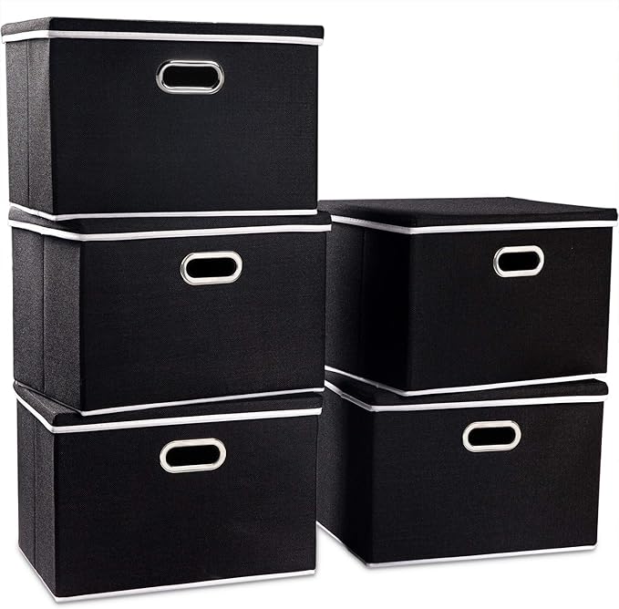 PRANDOM Large Foldable Storage Boxes with Lids [5Pack