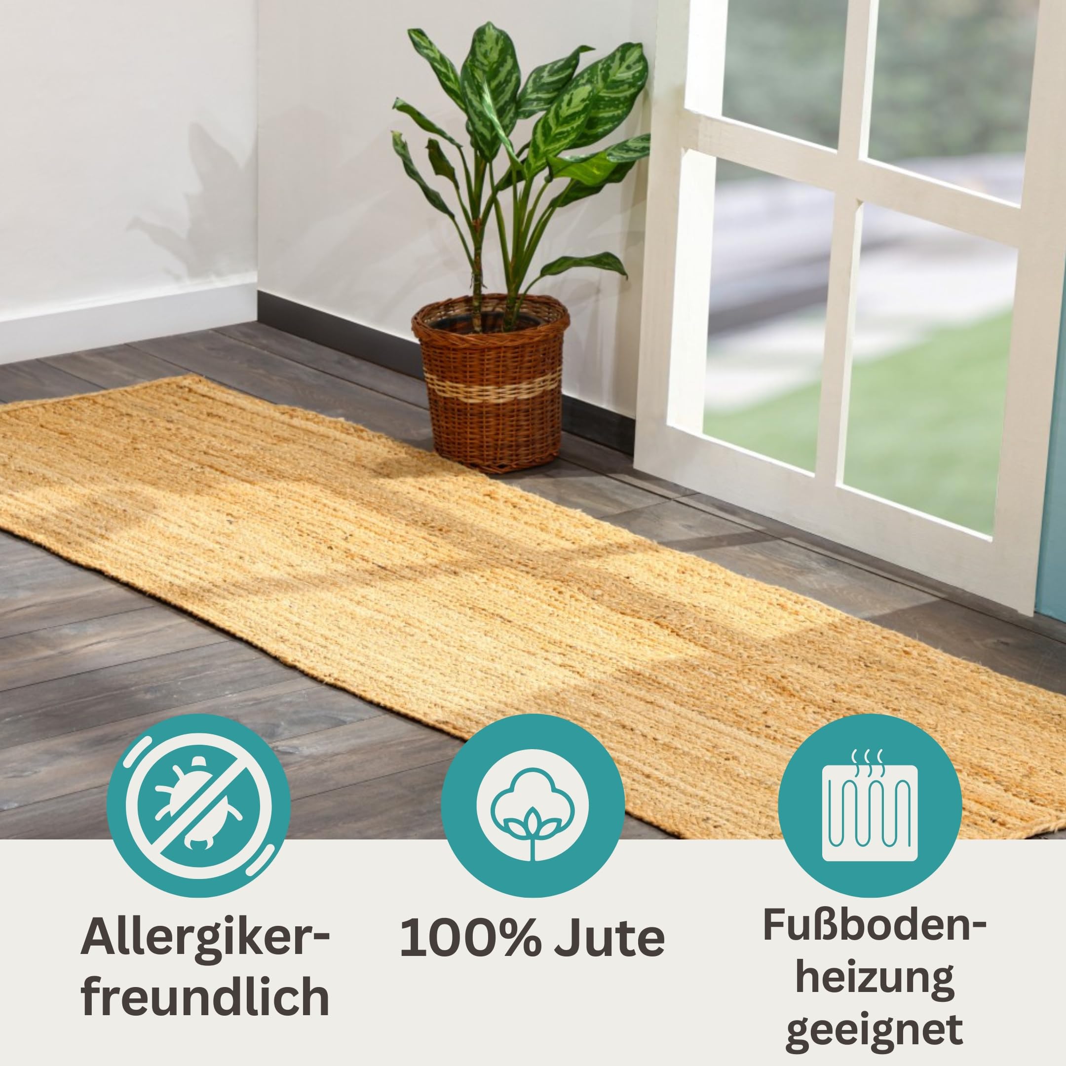MY-RUG Jute-Teppich Läufer 80x300 cm - Handgewebt Boho Naturteppich Beige | Langlebiger Sisalteppich aus 100% Naturfaser - Wendbar, pflegeleicht und ideal für Flur, Küche oder Schlafzimmer geeignet.