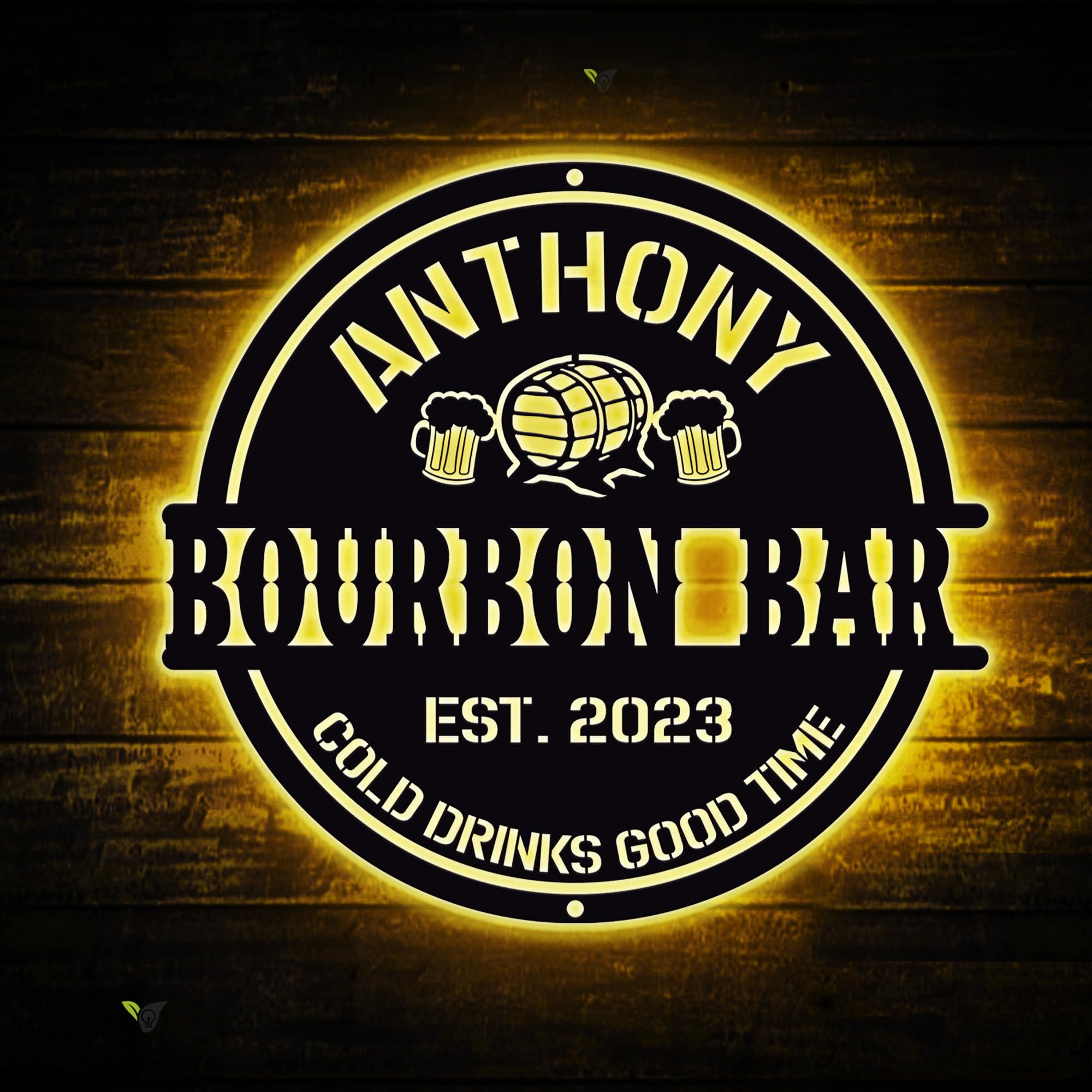 Personalized Home Pub Gin Bourbon Bar Metal Wall Art LED Light Custom Whiskey Cocktail Drinking Name Sign Home Decor Man Cave Wall Art Gift