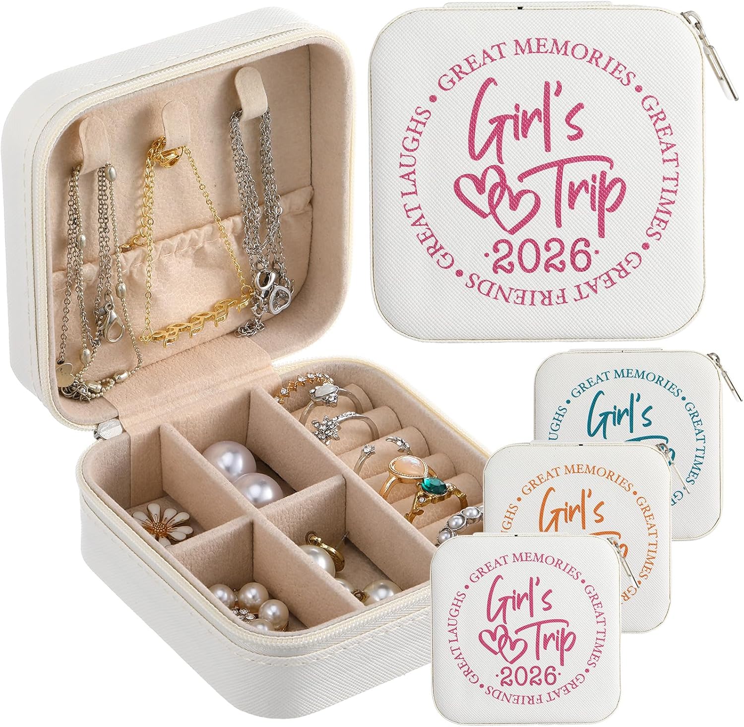 6 Pcs Girls Trip Gifts Favors Jewelry Organizer with Pattern Birthday Gifts for Bestie Women Bride Wedding Anniversary for Mom Wife Weekend 2026 Summer Holiday Travel