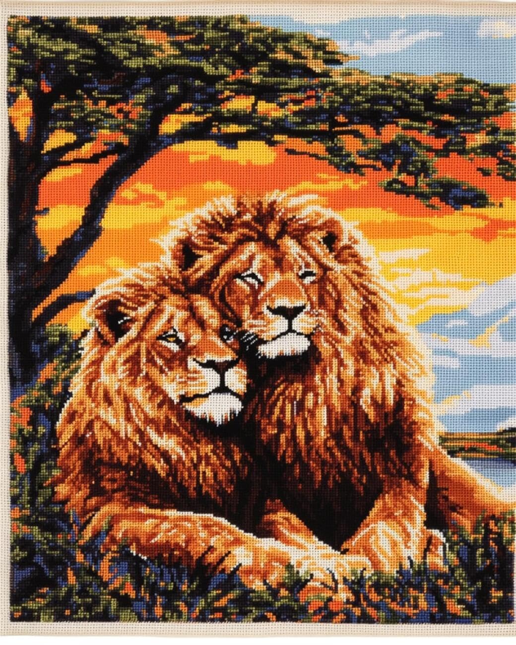 AxiangziK DIY Counted Cross Stitch Kits Lion and Big Tree 11CT 50x70cm