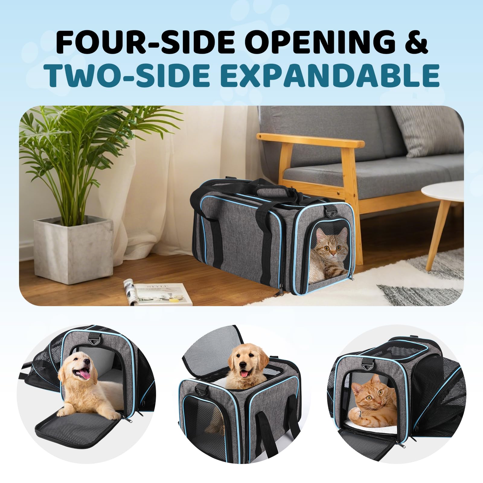 Airline Approved Pet Carrier for Cat - 17 * 11 * 11 Expandable Soft Side Pet Carrier, Collapsible Pet Travel Bag Carrier with Foldable Pet Bowl for Cat Small Animals Under 14LB - image 6