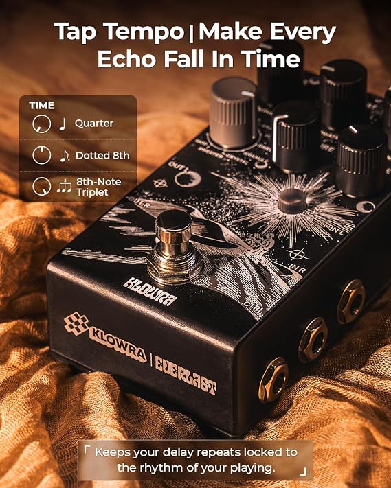Everlast Delay Pedal for Electric Guitar - Improved 2025 Version Digital Guitar Effects Pedal with 9 Stereo Delay Types Tap Tempo True Bypass Analog Dry-Through Expression Pedal Support