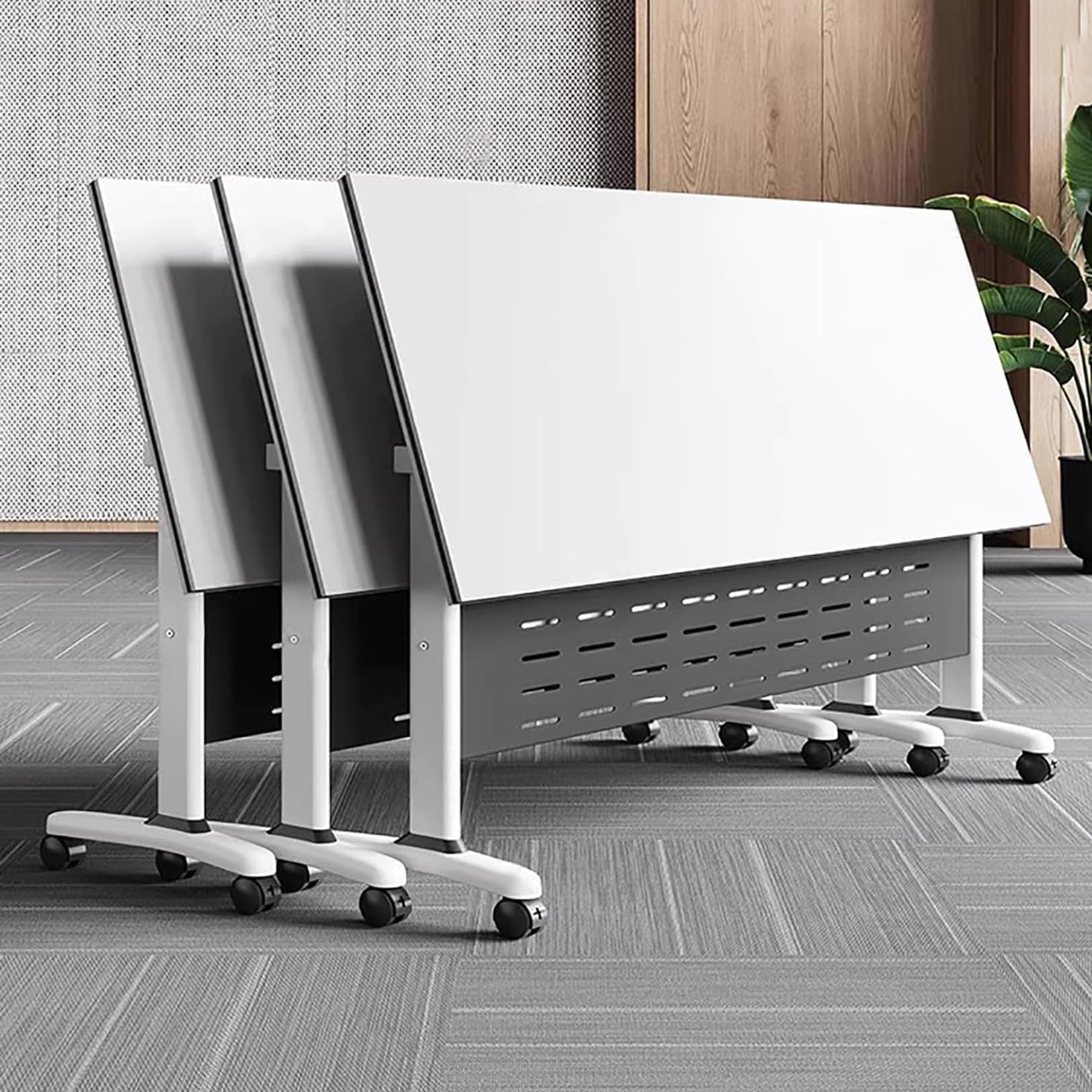 HSHBDDM Folding Conference Table with Flip Top and Locking Wheels, Mobile Training Meeting Tables for Office, Conference Rooms, School, Classroom