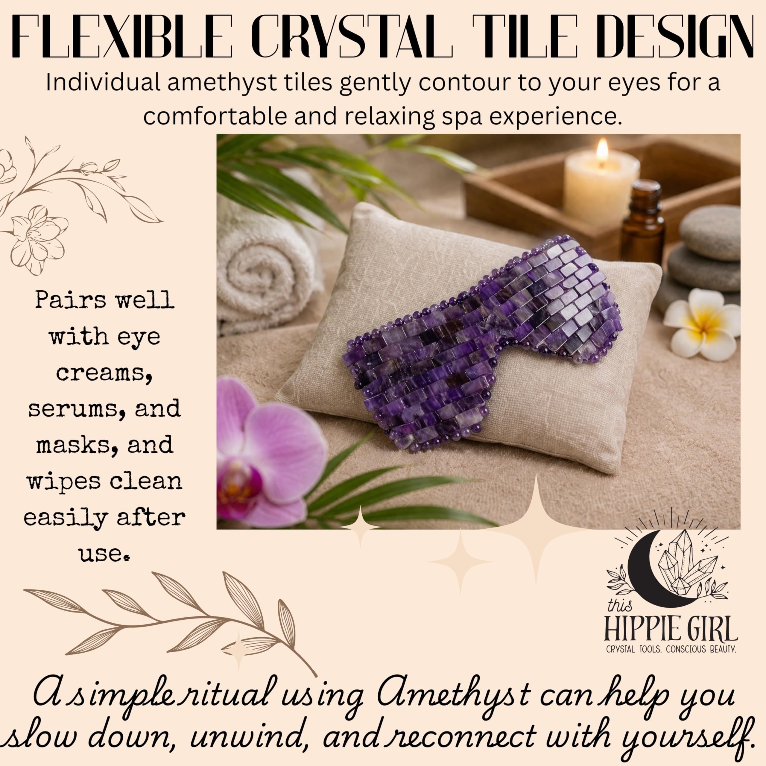 This Hippie Girl Masque pour les yeux en améthyste – Masque facial en cristal naturel pour les poches, les cernes et le soulagement de la tension. Pierre spa rafraîchissante pour la