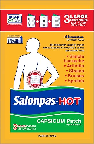 Miniatura 1 de Salonpas Parche de pimiento caliente para aliviar el dolor, 3 unidades (paquete de 12), para espalda, cuello, hombros, dolor de rodilla y dolor