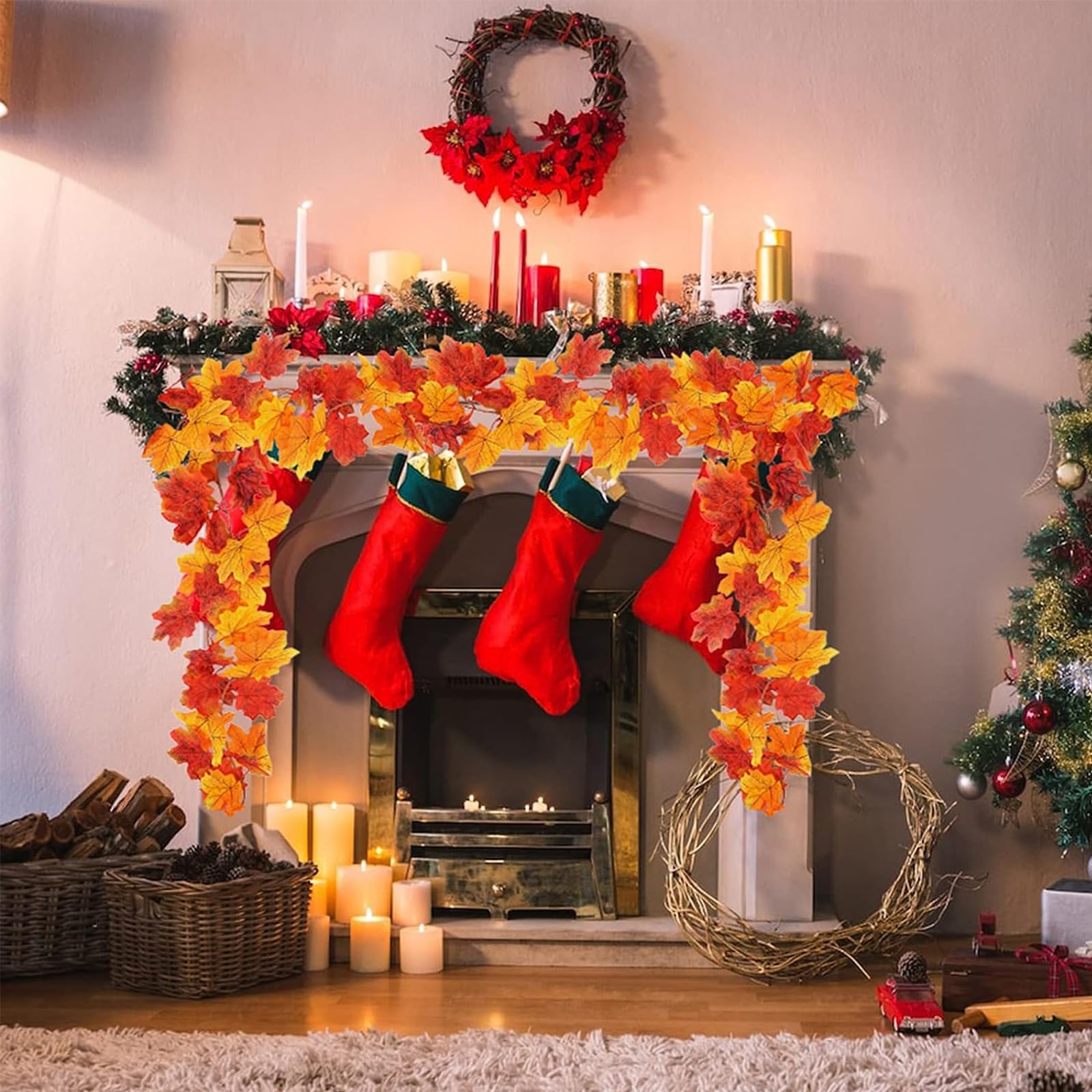 thumbnail: DearHouse Set Van 2 Herfstslingers Met Esdoornbladeren - 7 Kleuren, 3,6 Meter Totaal - Kunstmatig Herfstblad Slinger Voor Thanksgiving, Kerst & Feestdecoratie