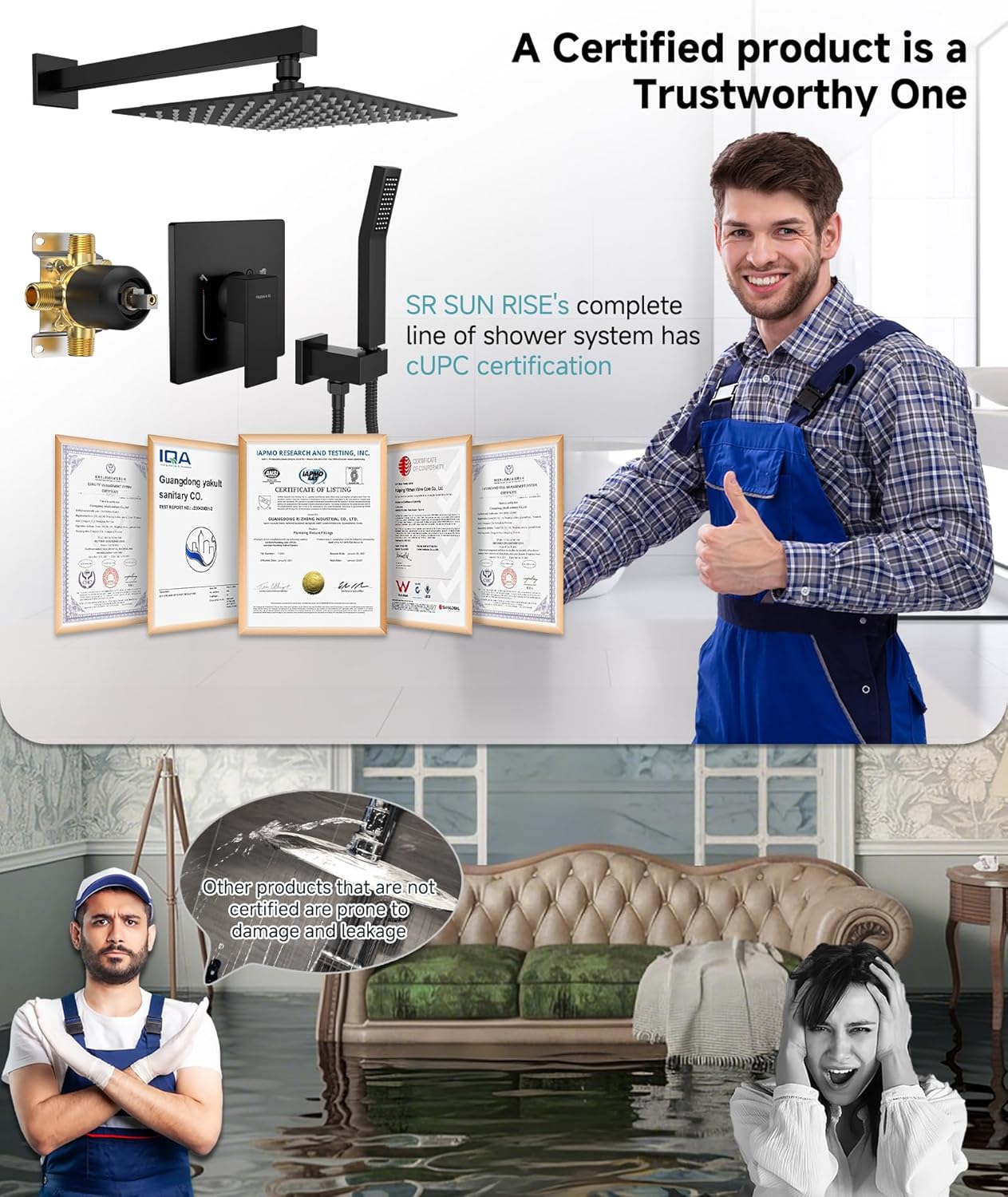 SR SUN RISE Shower System Bathroom 10 Inch Rainfall Shower Head & Handle Set Wall Mounted Rain Shower Faucet Set Matte Black - Image 3