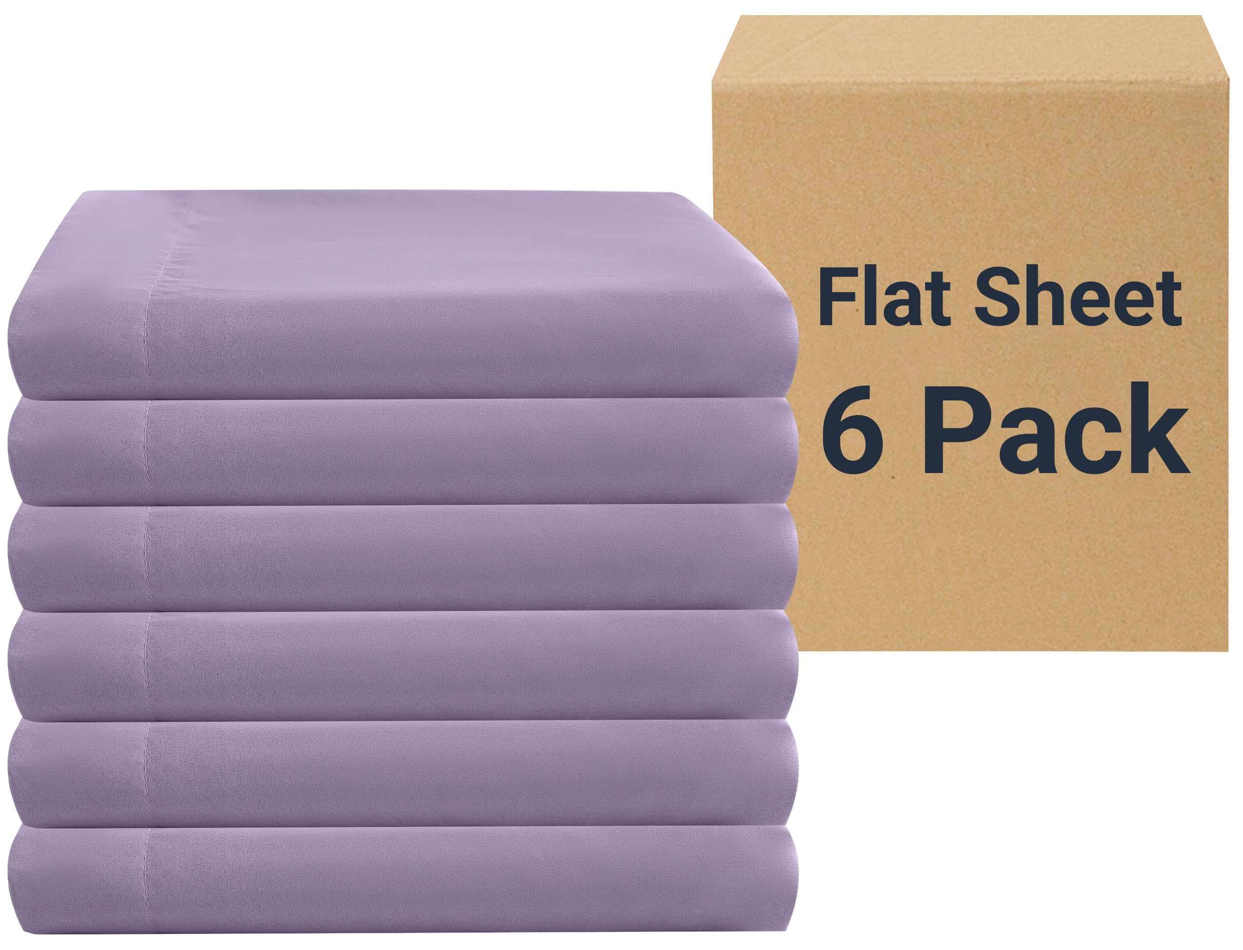 ZPECC Full Flat Sheet Only 6 Pack, Durable Lavender Top Bed Sheets Hypoallergenic Soft Brushed Microfiber Color-Coded Label, 81"x96"