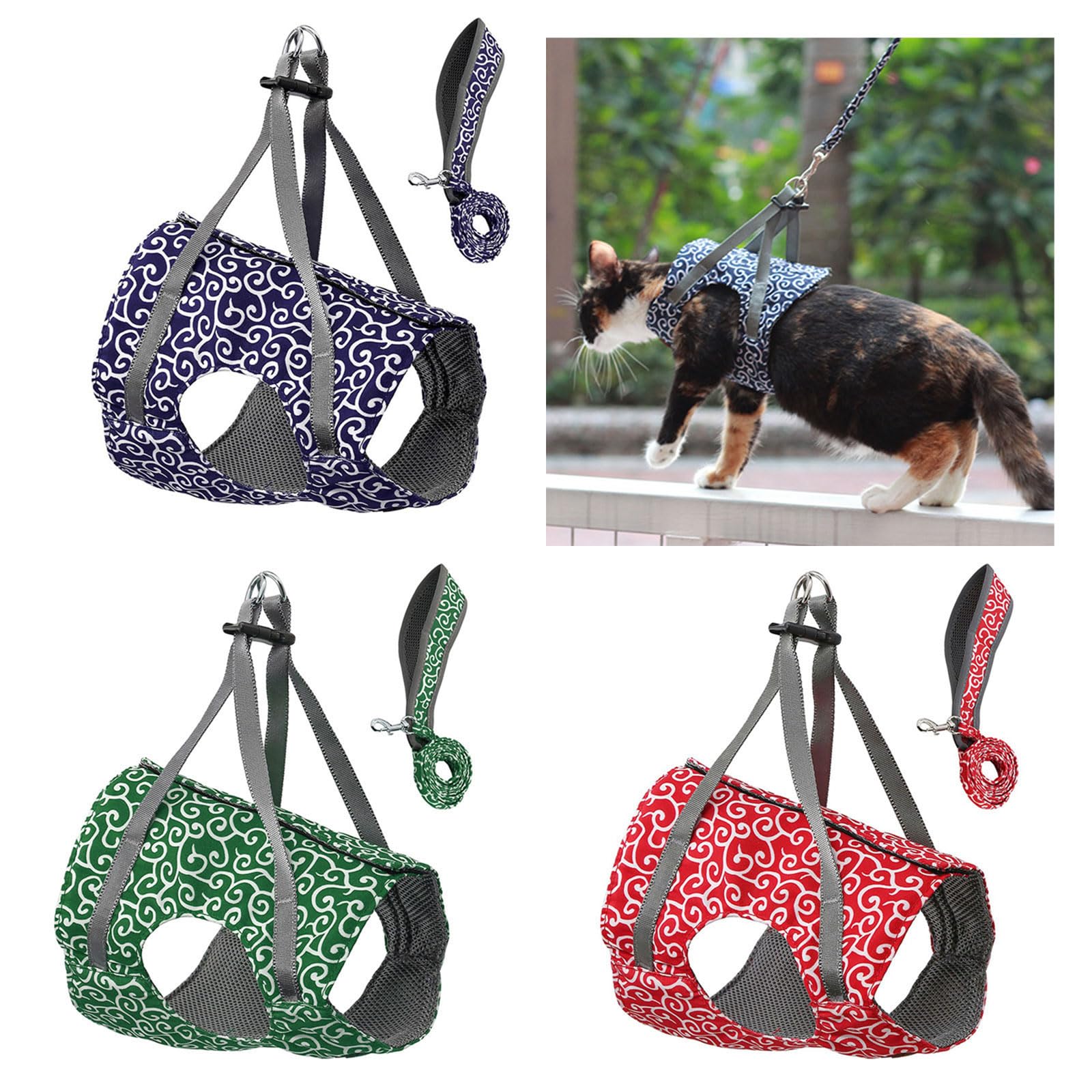 Grande gilet imbracatura guinzaglio set per gatti piccoli a prova di fuga regolabile e traspirante gattino gilet sicuro gatti attrezzature da passeggio