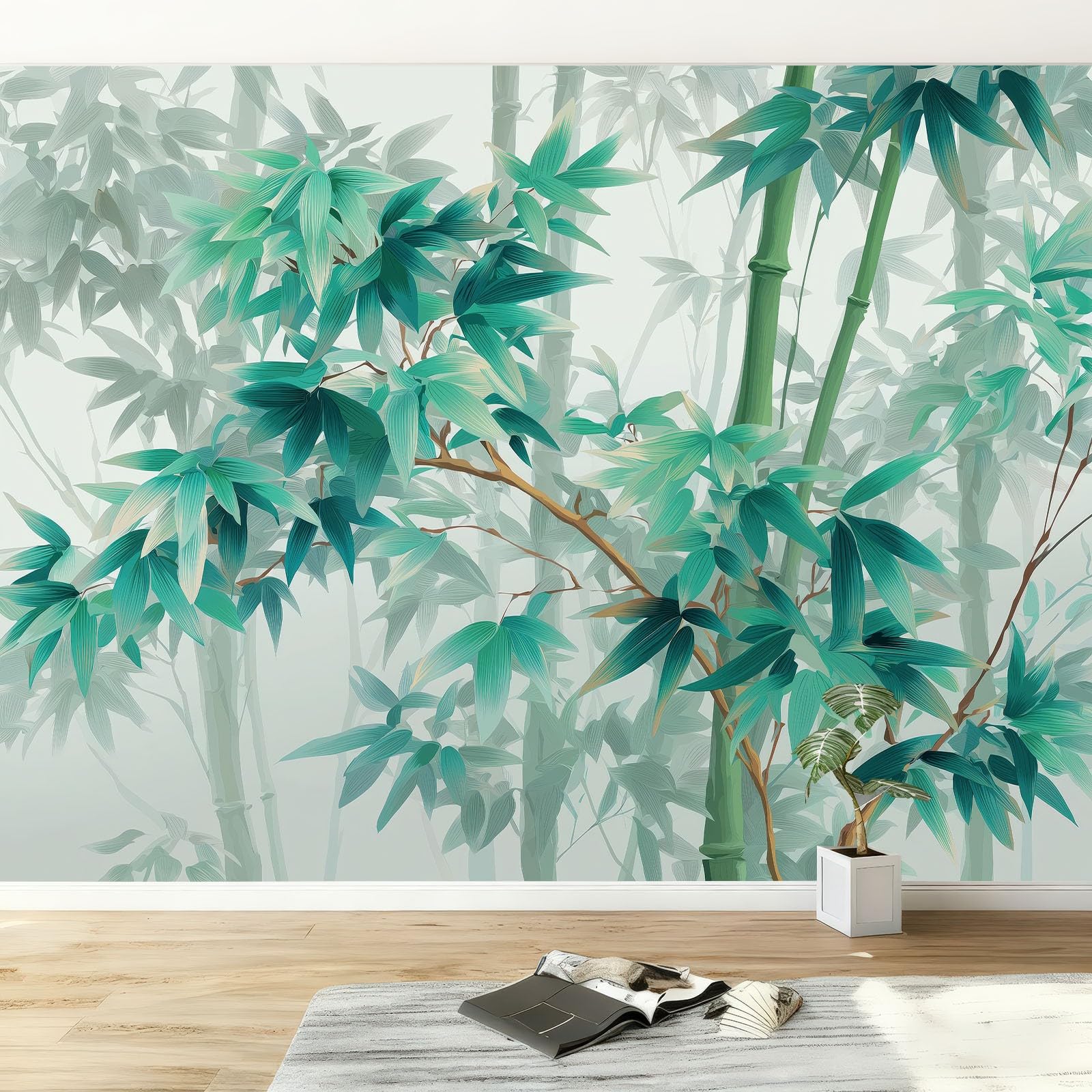 Papier peint panoramique oriental bambou brume 350x256 cm