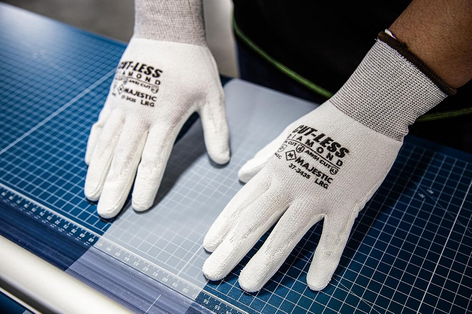 Majestic Cut-Less Dyneema Glove with Polyurethane Palm | 12 Pairs - LG | 13 Gauge Liner, ANSI A3, Lightweight Comfort, Breathable, White/White | for Automotive, Industrial, Manufacturing | 37-3435
