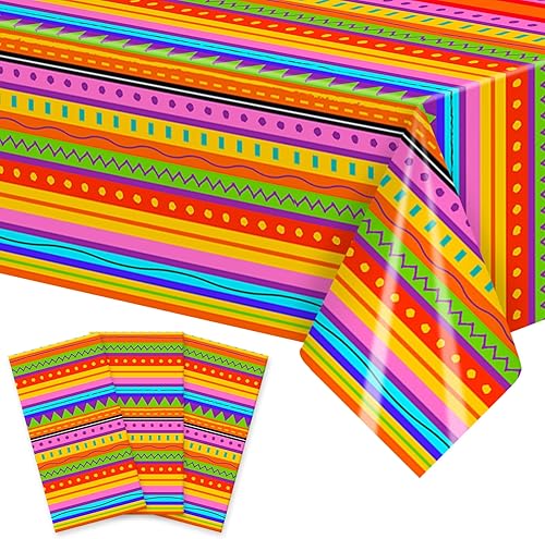 Mantel de 3 piezas de 54 x 108 pulgadas, diseño de rayas coloridas mexicanas, mantel rectangular de plástico desechable para noche de tacos, disponible en Yaxa Guatemala