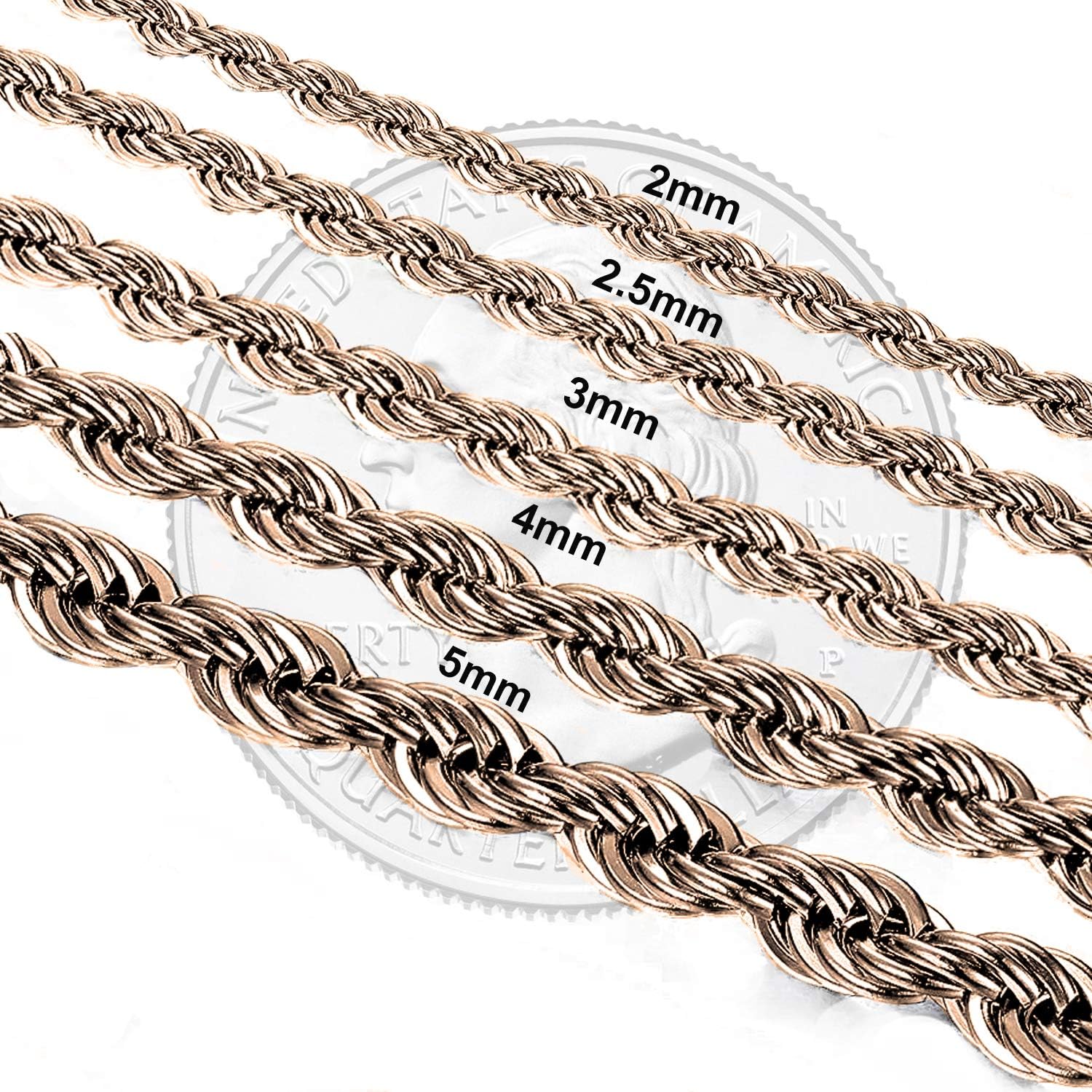 Savlano 2mm-5mm Stainless Steel Rose Gold Color Rope Twist Necklace Chain For Men & Women Comes in 16-30 inches With a Gift Box - Image 4