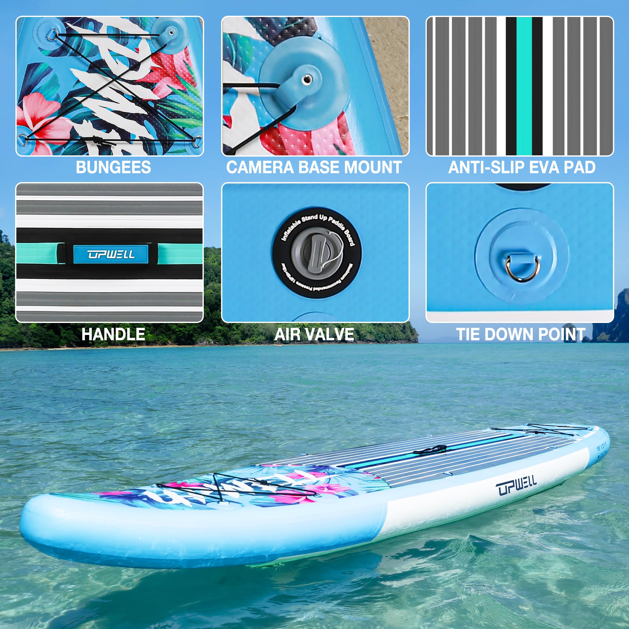 UPWELL Premium Stand Up Paddling Board Aufblasbar, SUP Board Set mit Sitz, 204kg Tragkraft für 2 Personen, Komplettes Zubehör inkl. Verstellbarem Paddel für Anfänger