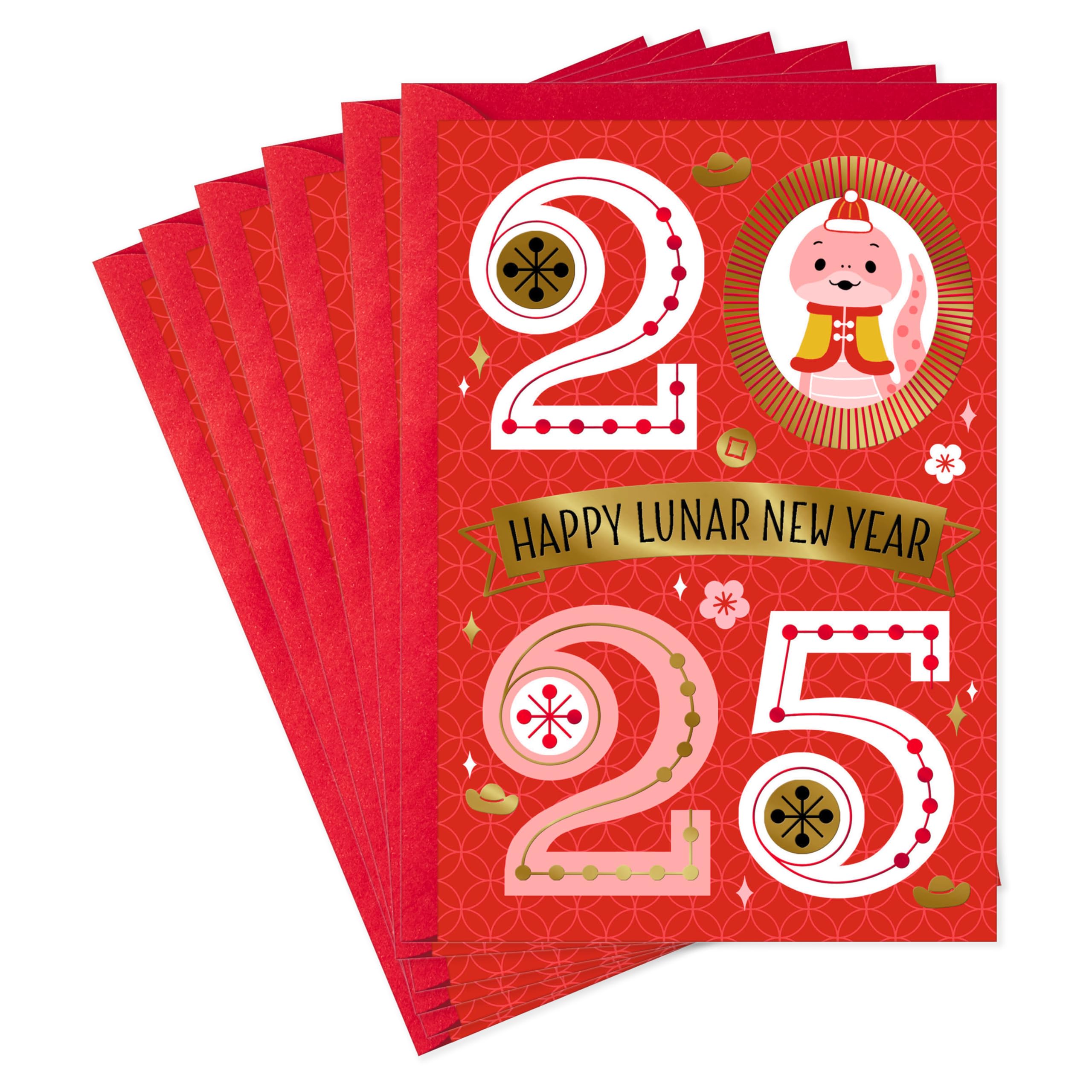 Hallmark 2025 Chinese New Year Card Pack (6 Cards with Envelopes) Year of the Snake