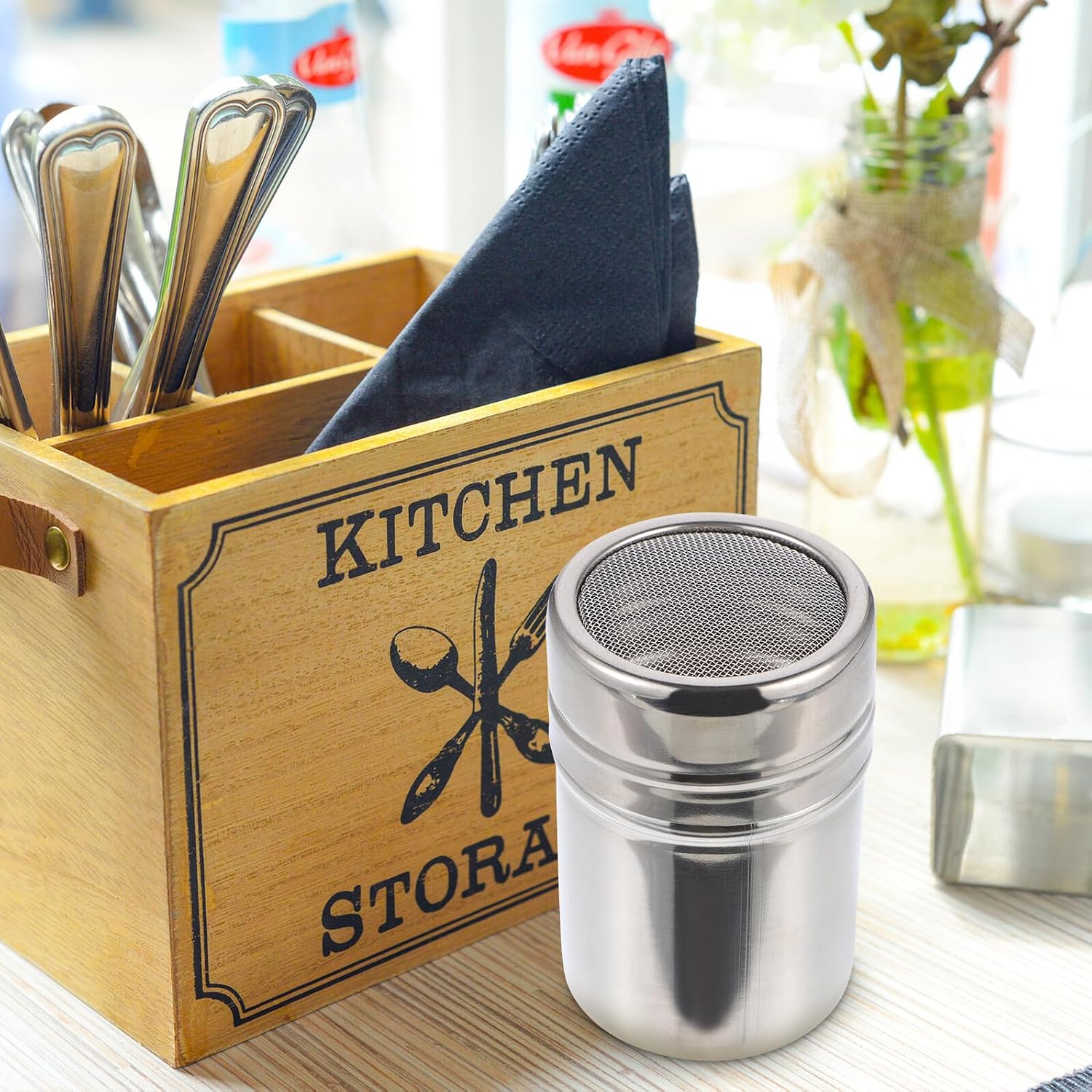 Xmas Stainless Steel Coffee Powder Shaker with Lid, Fine Mesh
