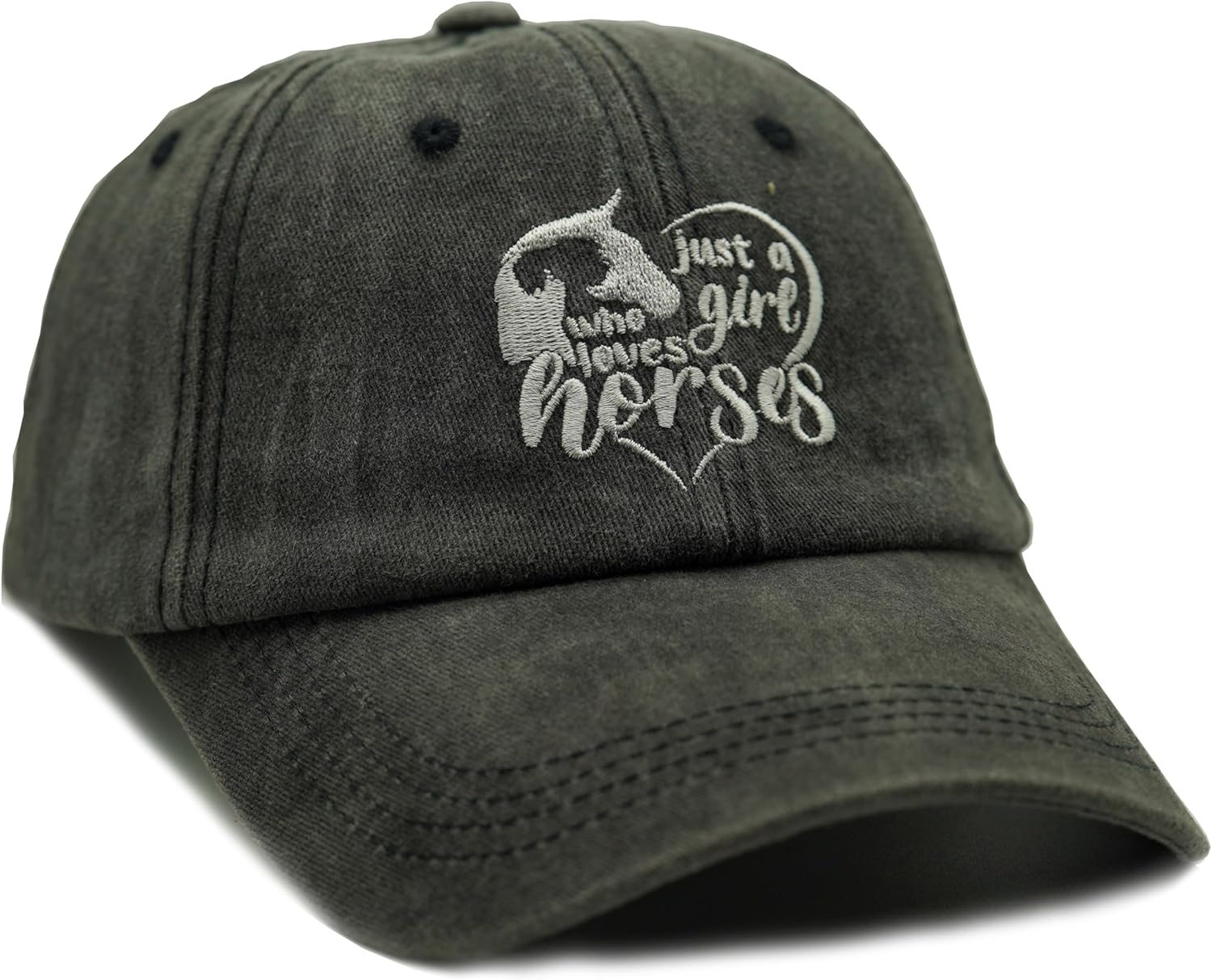 Horse Hat for Women, Just Girl Who Loves Horse Hat,Embroidered Adjustable Washed Cotton Baseball Cap Black - Image 5