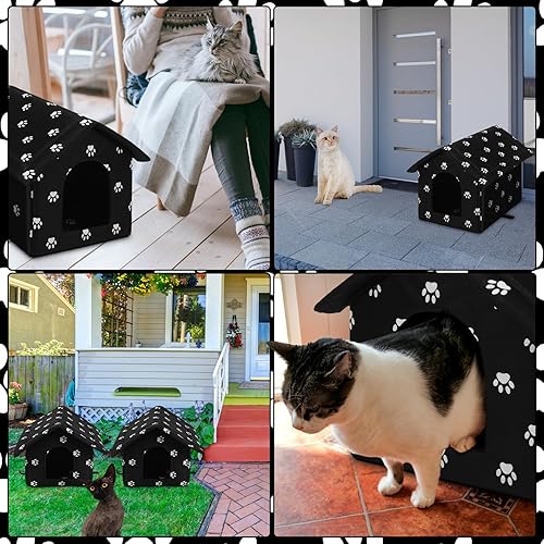 Miniatura 6 de Soaoo 2 unidades de refugio para gatos al aire libre, resistente a la intemperie y aislada, plegable, relleno de algodón, grueso, para perros y