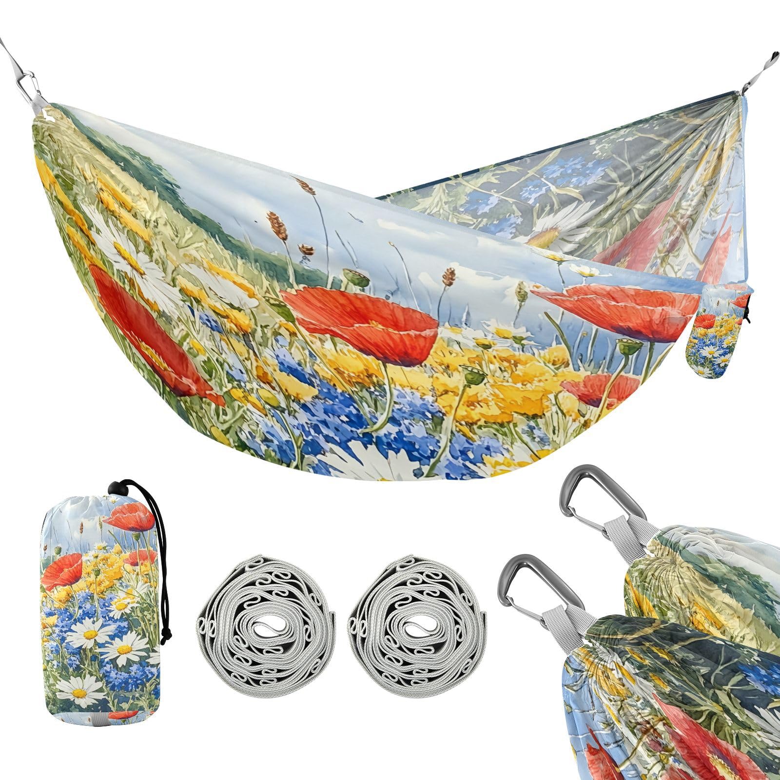 ATTX Beautiful Spring Flowers Camping Hammock - Lightweight & Portable Hammocks, Heavy Duty 330lbs Capacity for Indoor, Hiking, Backpacking, Travel, Backyard, Beach#57