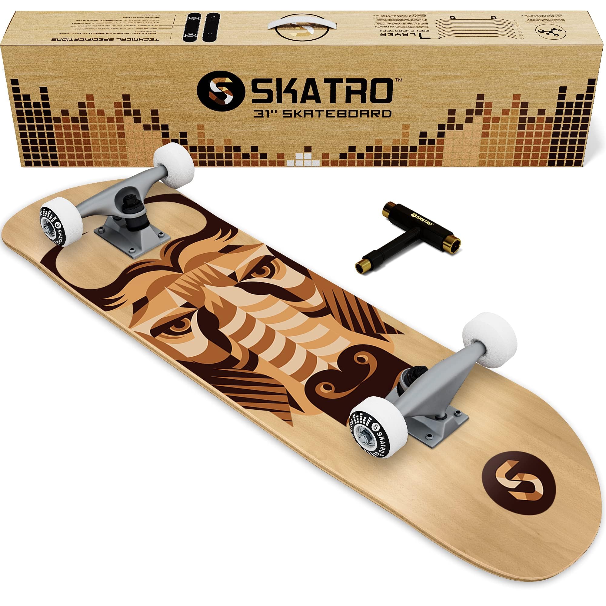 Skatro - Skateboard Professionnel Complet - 78,7 cm pour Adultes, garçons, Filles, débutants et Enfants