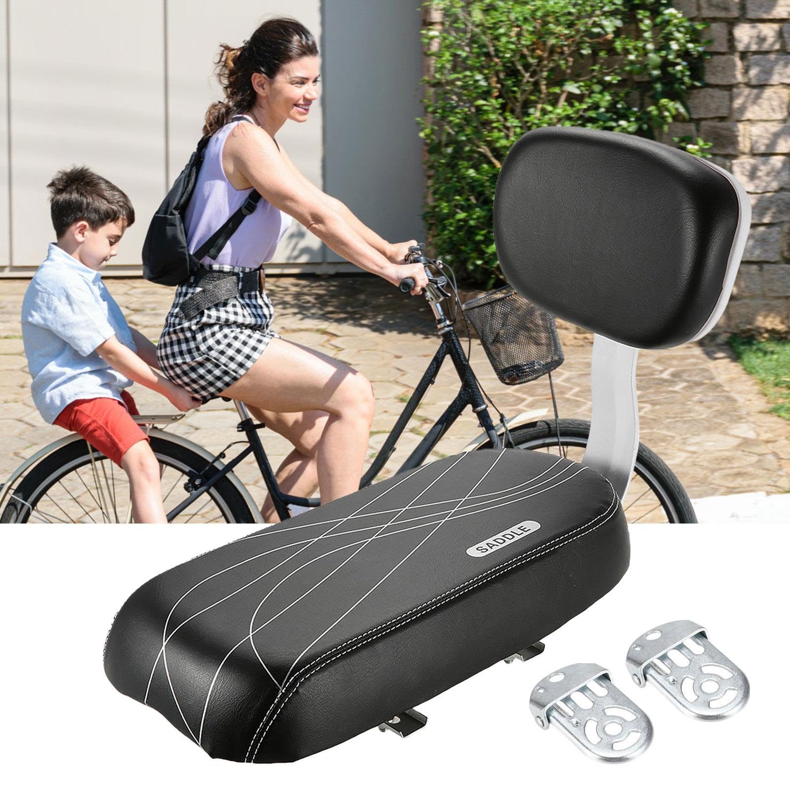 Seggiolino Bici Posteriore per Bambini, Cuscino Posteriore per Bicicletta con Schienalino e Bracciolo e Poggiapiedi, Seggiolino Bicicletta Posteriore Bambini Sedili di Sicurezza, Accessorio per Bici