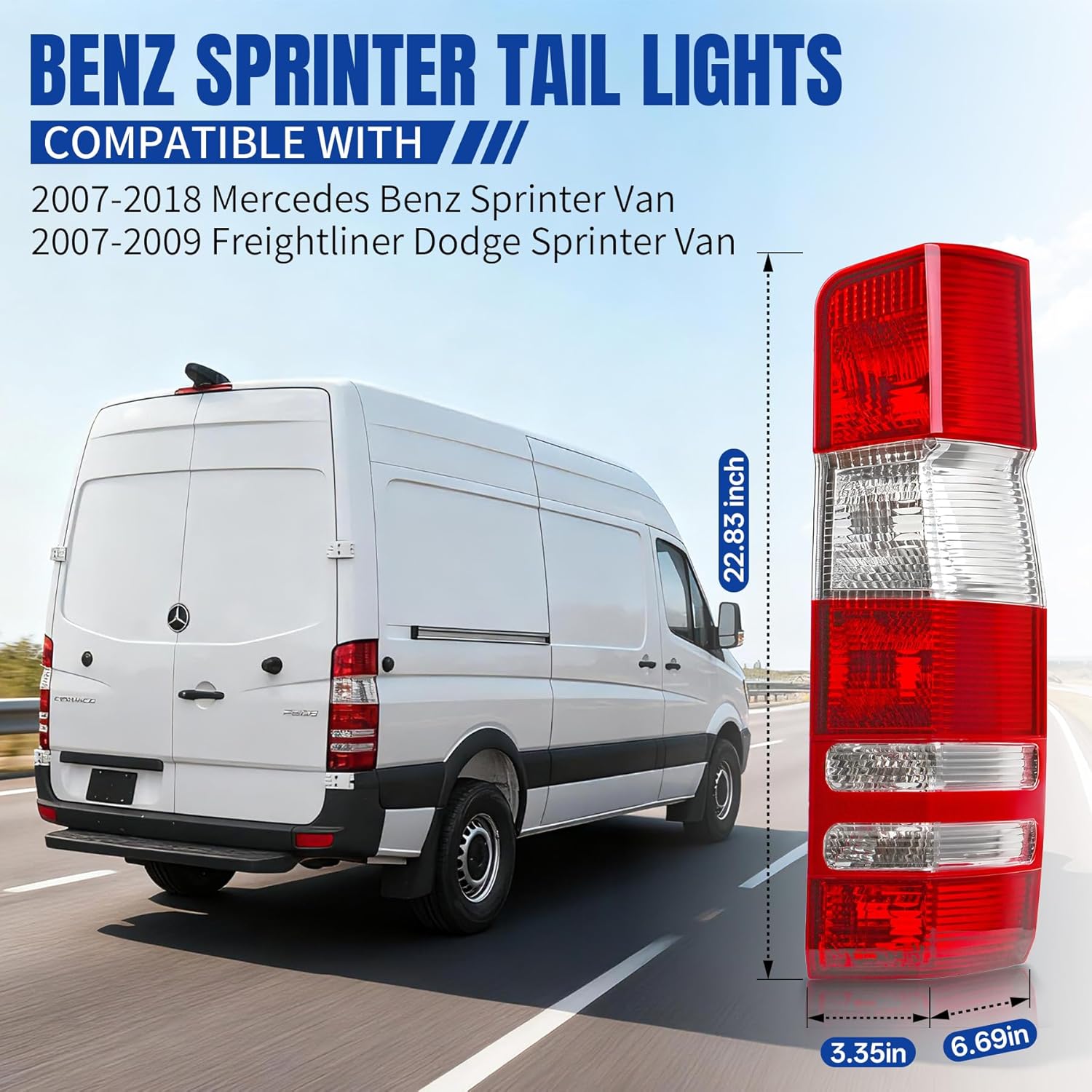 Replacement Passenger Side Tail Light Without Circuit for 2007-2018 Mercedes Sprinter Van and 2007-2009 Freightliner Sprinter Van, Taillights, Right Rear Brake Lamp w/o Bulbs