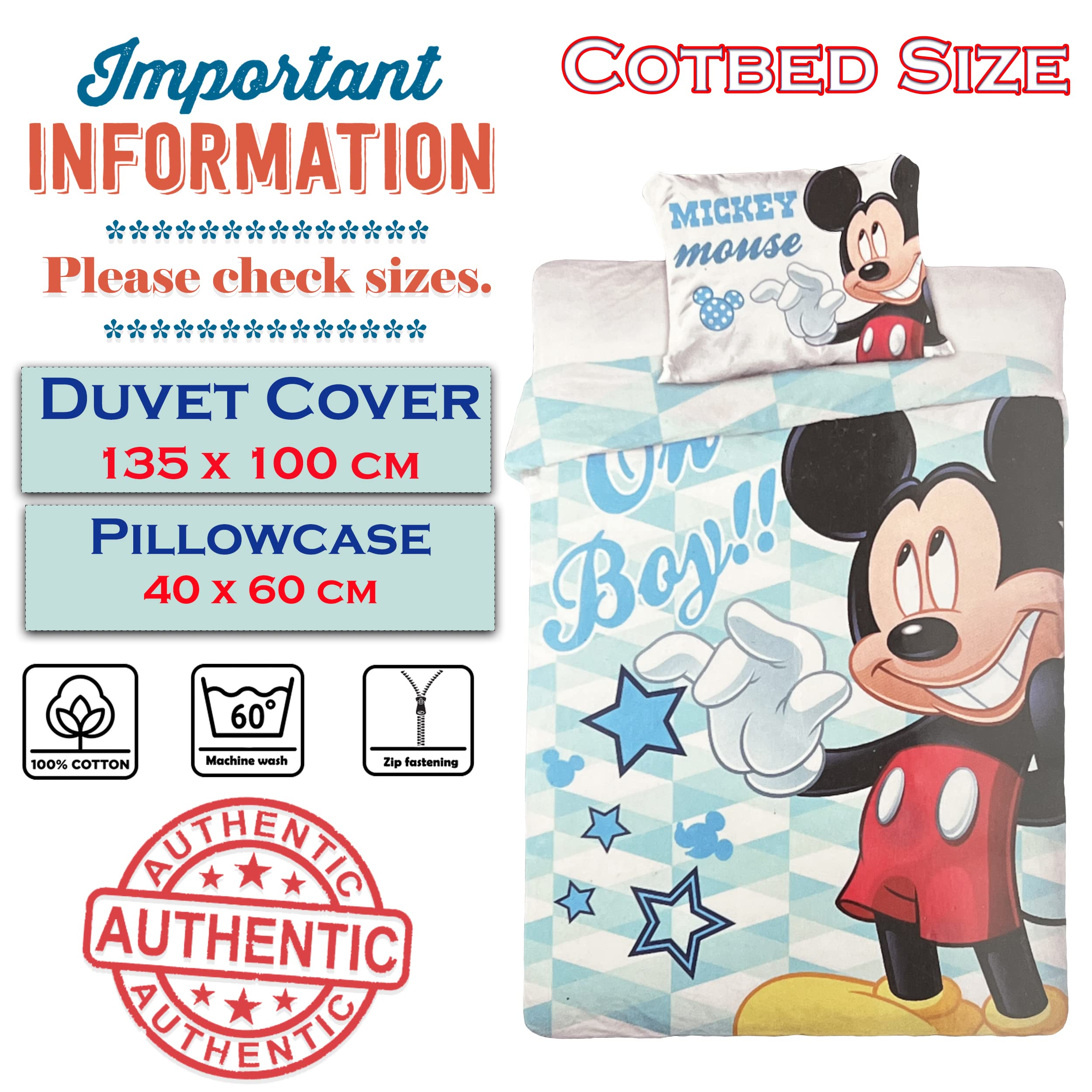 Disney Topolino Lenzuola double-face per bambini, 100 x 135 cm, 100% cotone (M05)