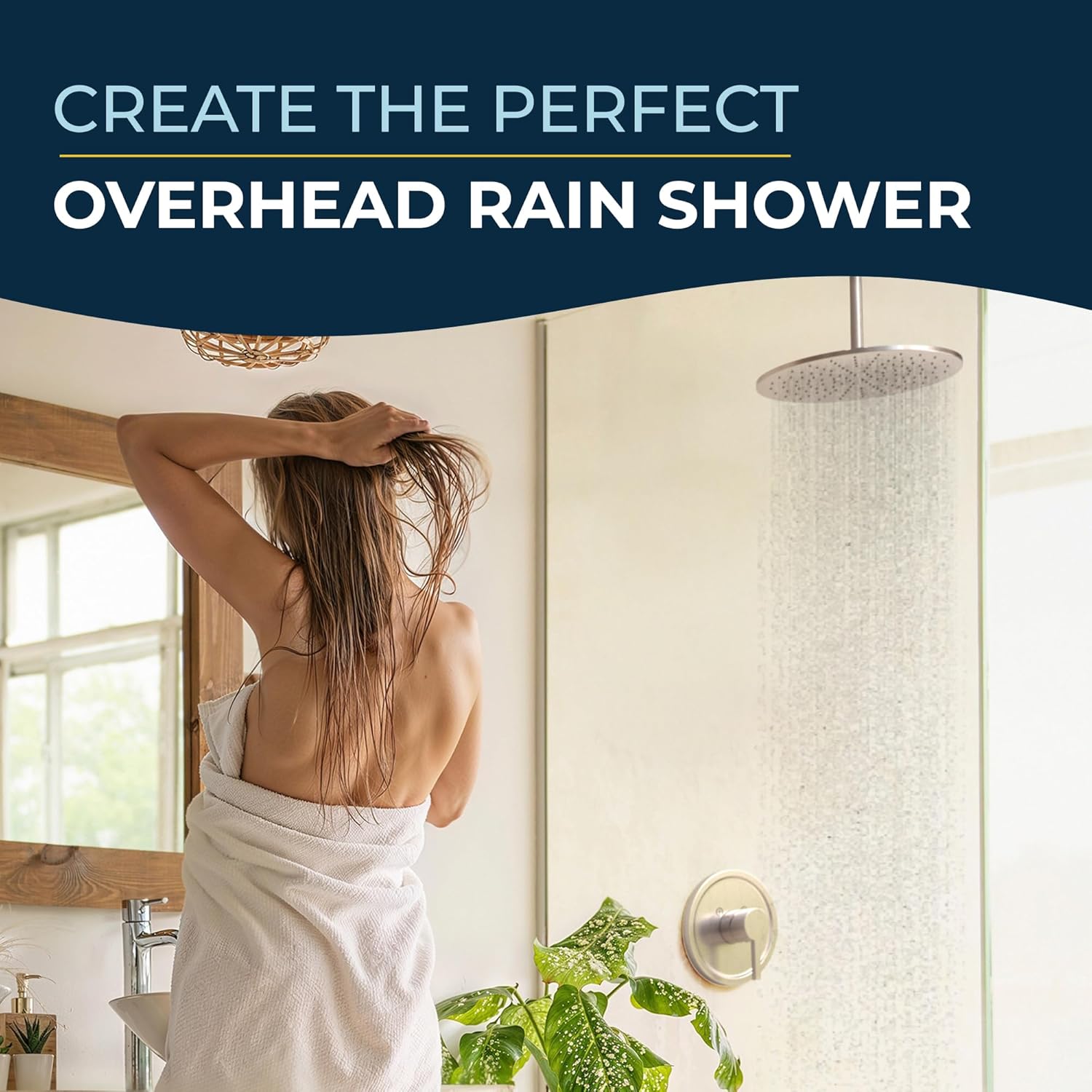 HammerHead Showers Solid Metal 6 Inch Ceiling Mount Shower Arm and Flange with Set Screw, Straight Shower Arm for Rain Shower Head, Ceiling-Mounted Rain Shower Arm, Brushed Nickel